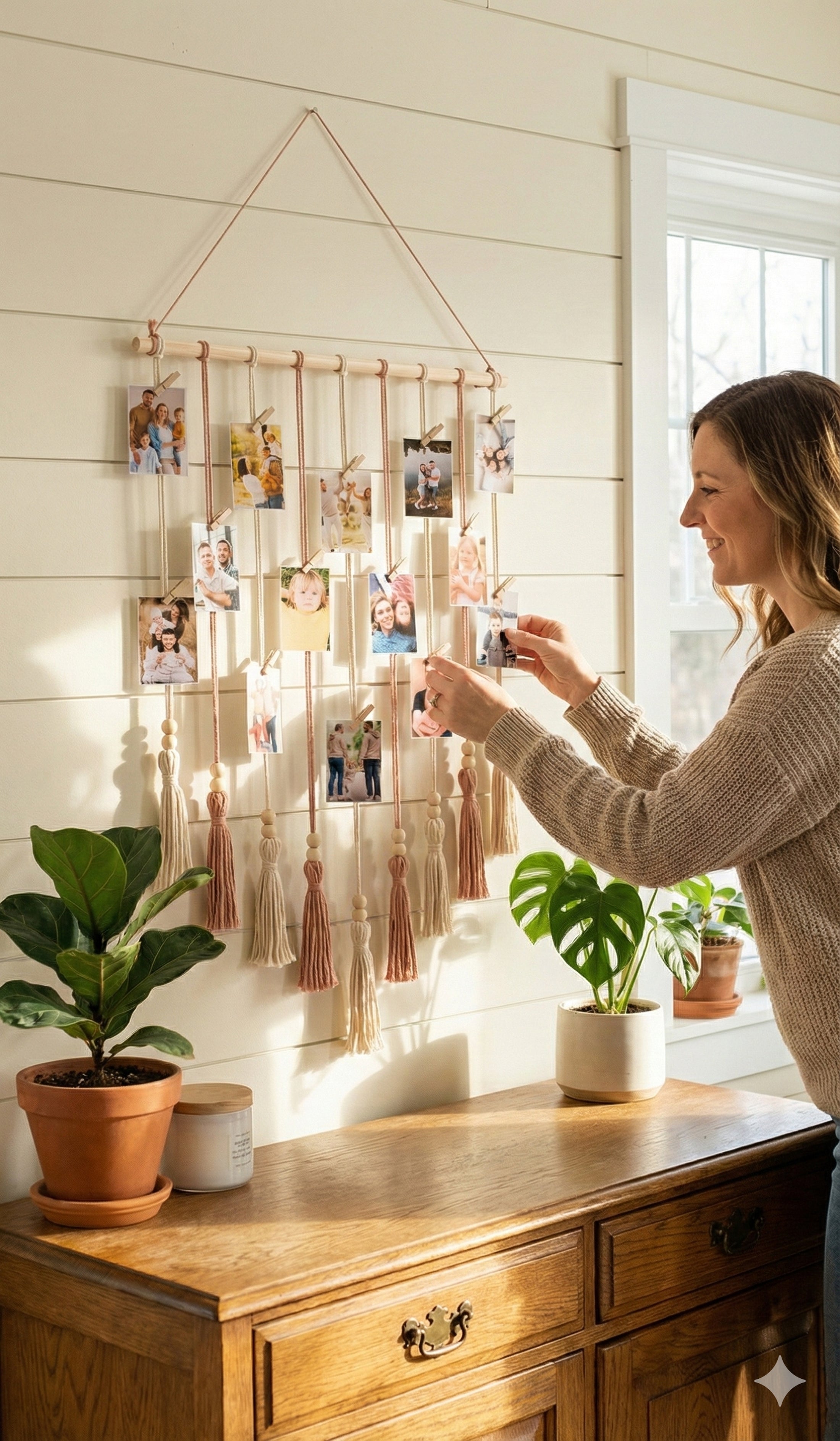 Macrame Photo Holder Macrame Cord for Wall Photo Display and Boho Decor I76