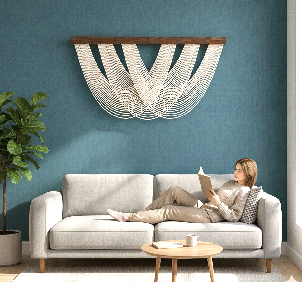 Large Macrame Wave Wall Hanging - Soft Tangle V28