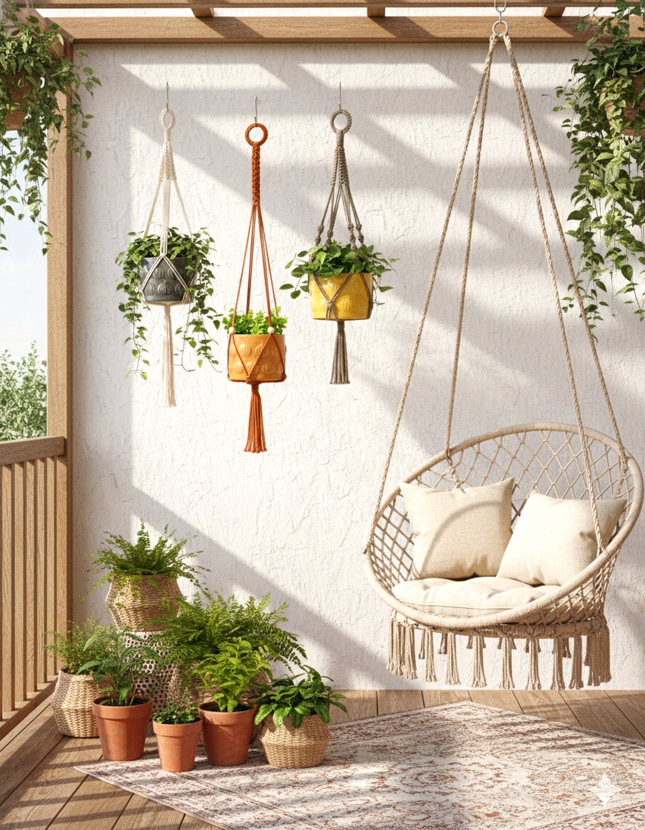 Macrame Hanging Plant Holder – Boho Woven Cotton Wall Hanger I56