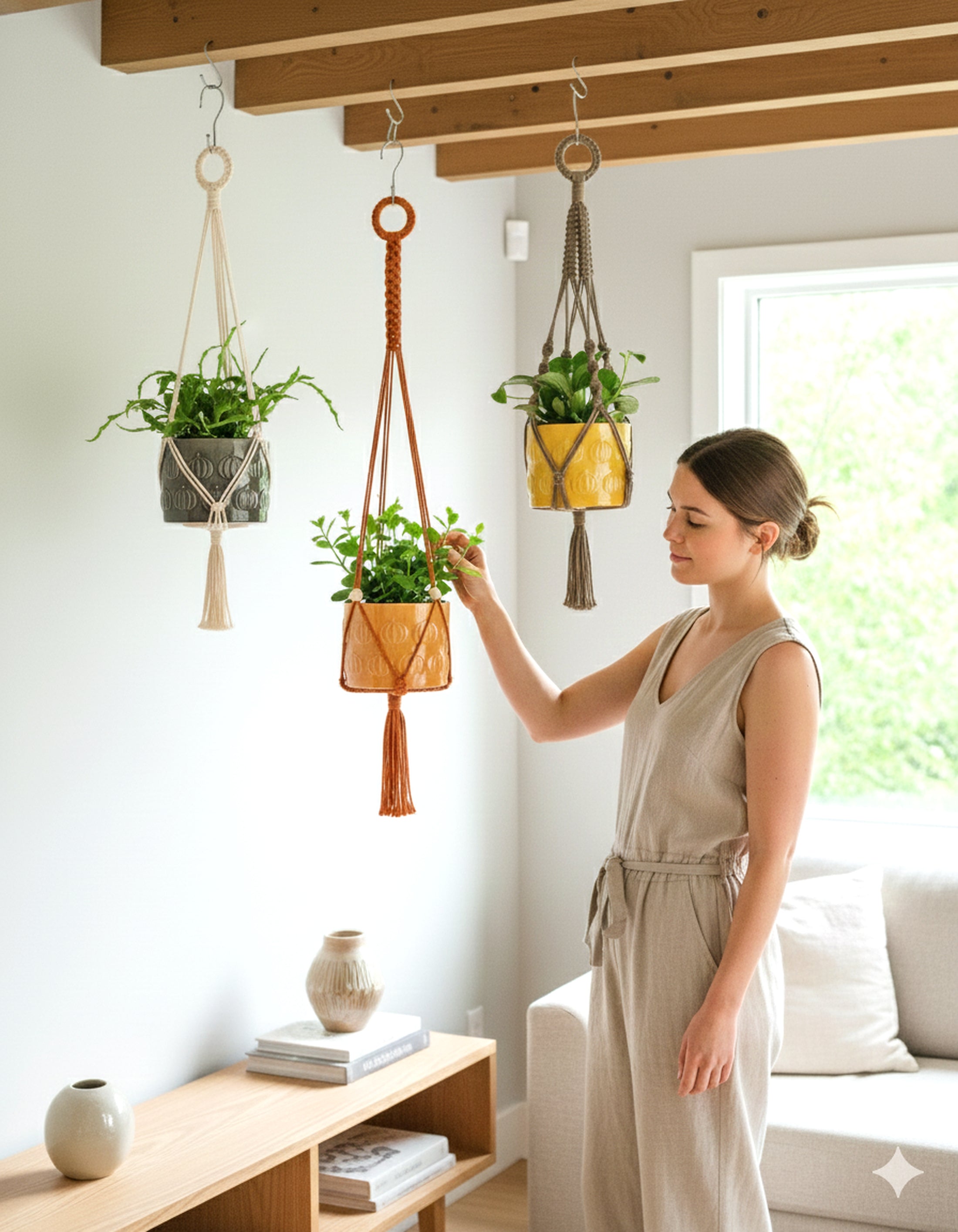 Macrame Hanging Plant Holder – Boho Woven Cotton Wall Hanger I56