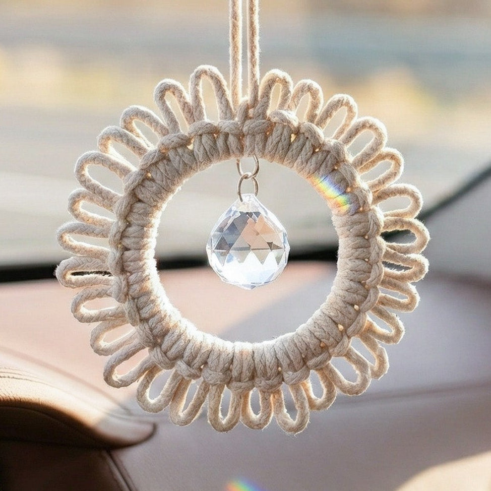 Macrame Crystal Suncatcher Ornament for Rainbow Window Decor U38