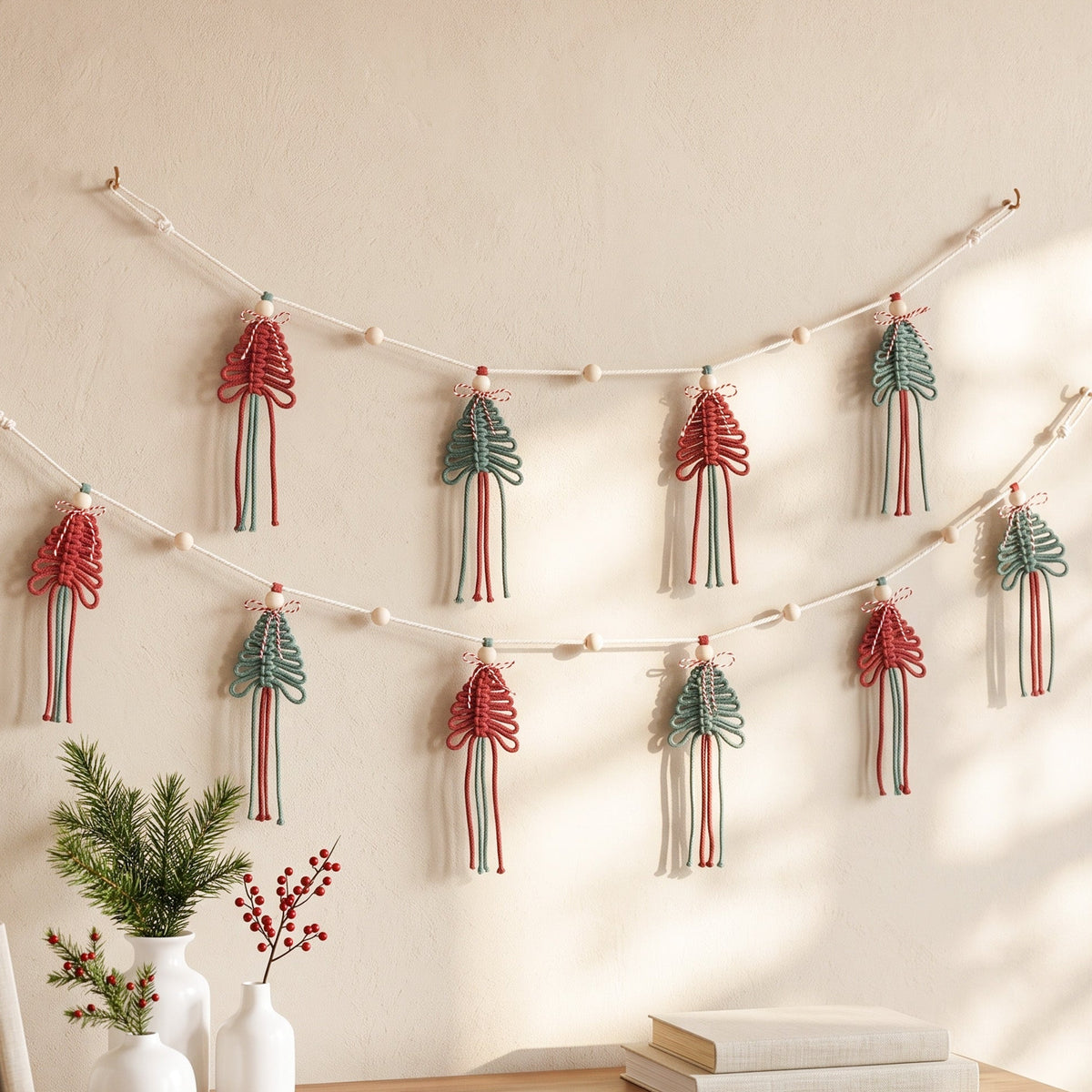 Macrame Christmas Tree Wall Hanging Garland for Mantel Decor X72