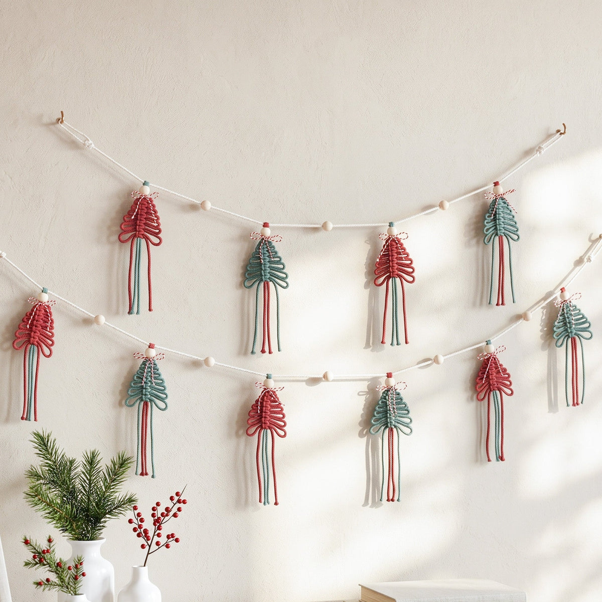 Macrame Christmas Tree Wall Hanging Garland for Mantel Decor X72