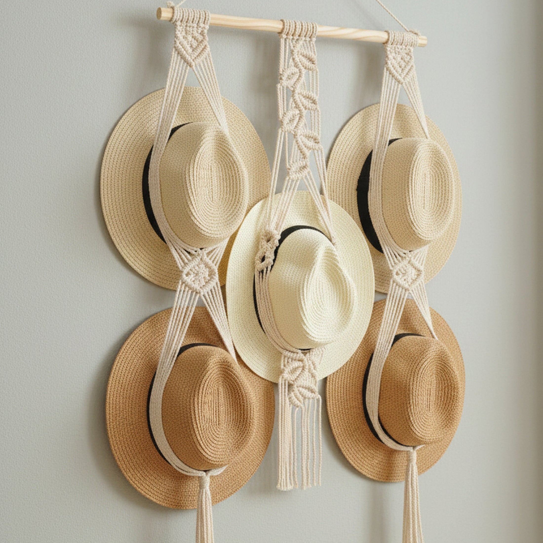 Macrame Hat Hanger macrame cord for Wall Hat Holder Decor H12