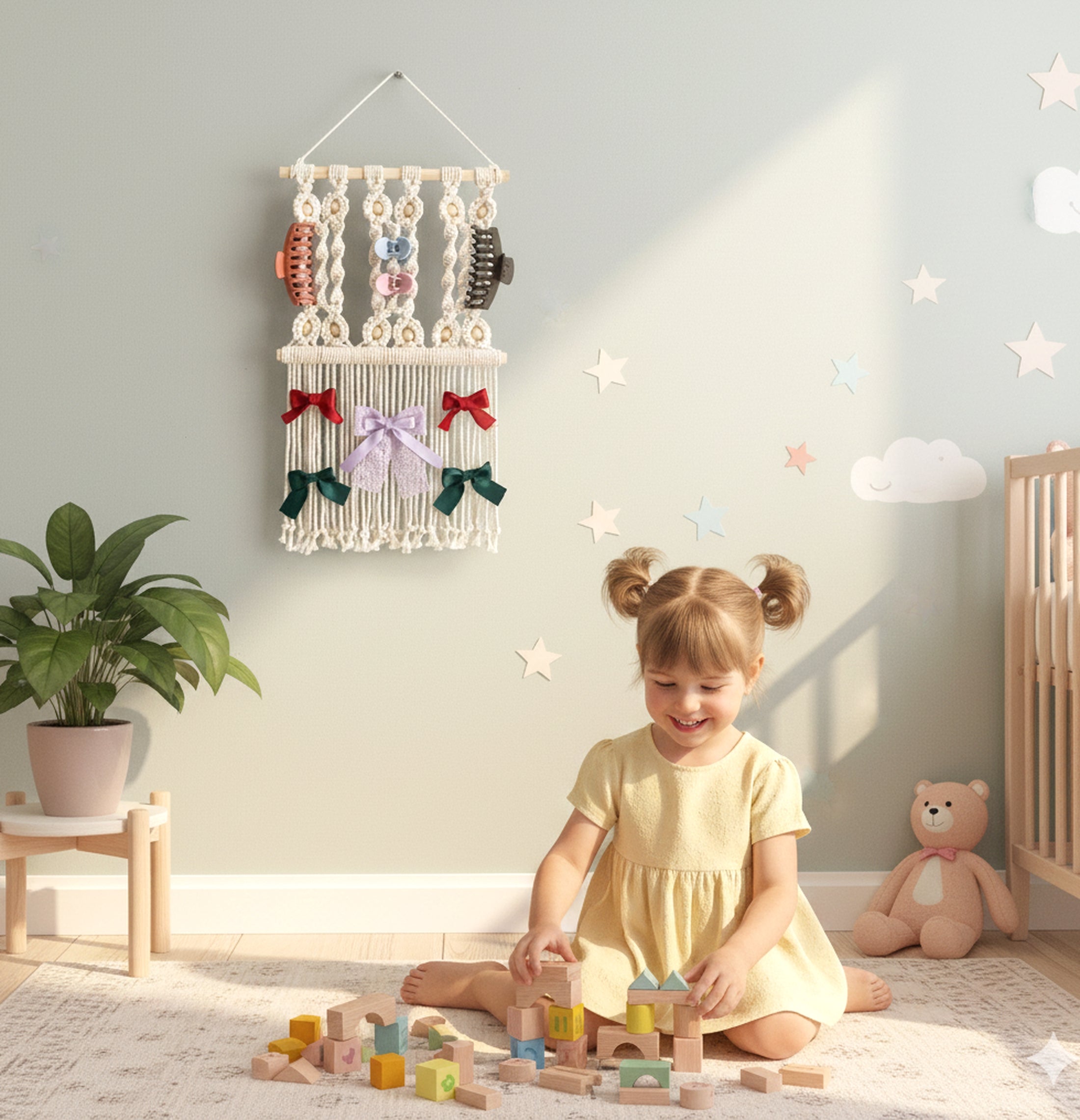 Macrame Hair Clip Holder macrame for Nursery Room Wall Decor I91