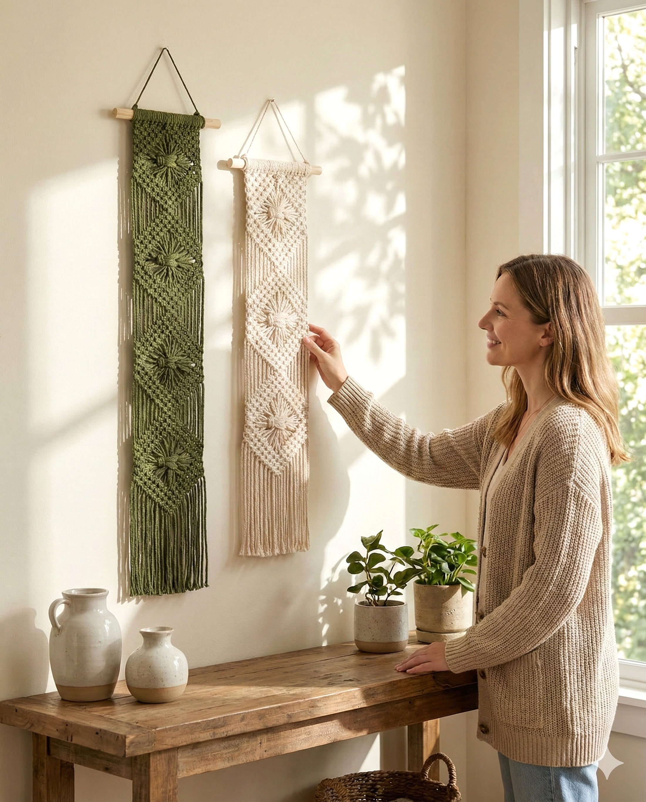 Diamond Macrame Wall Hanging – Boho Cotton Wall Decor W66