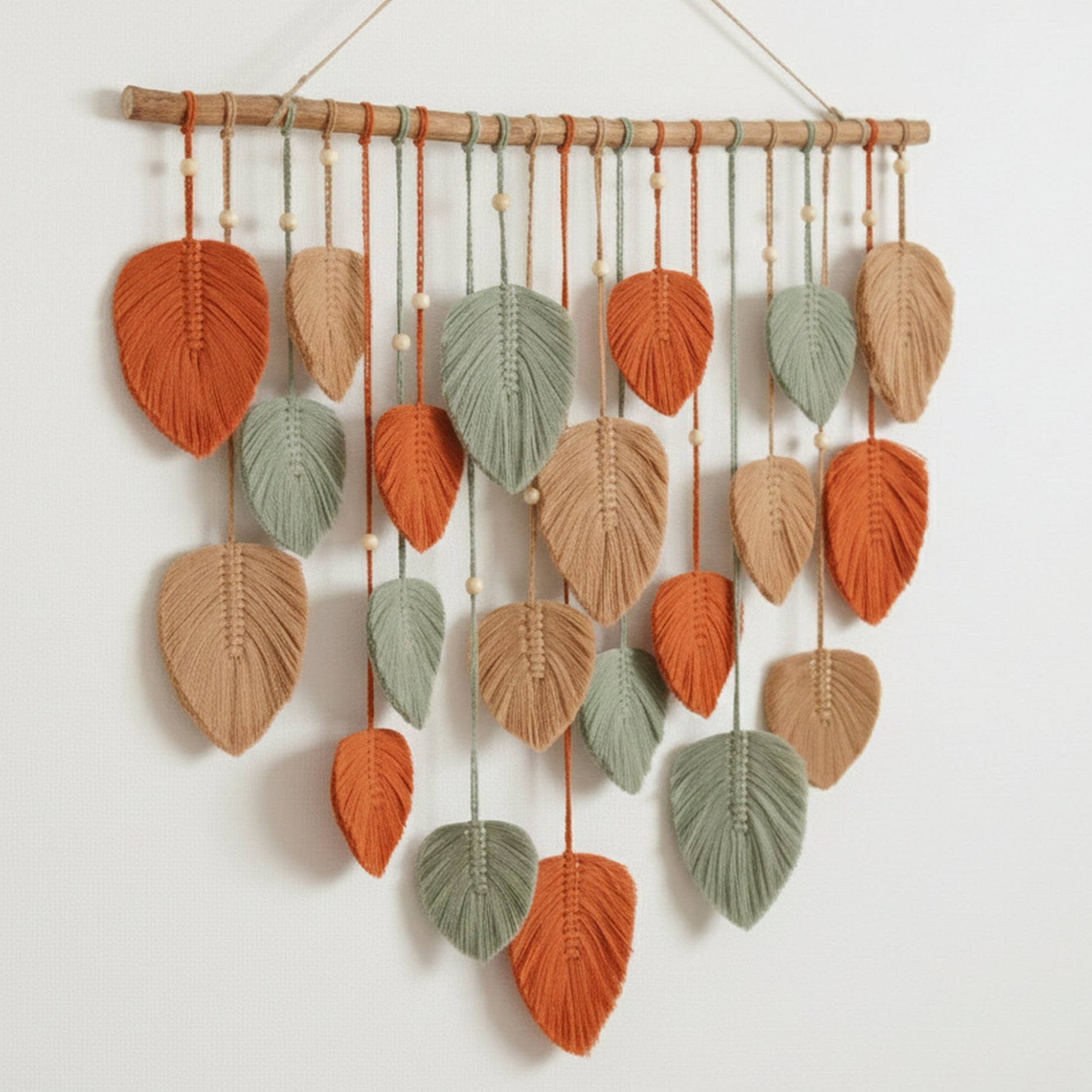 Macrame Leaf Wall Hanging with Driftwood for Rustic Wall Decor L03