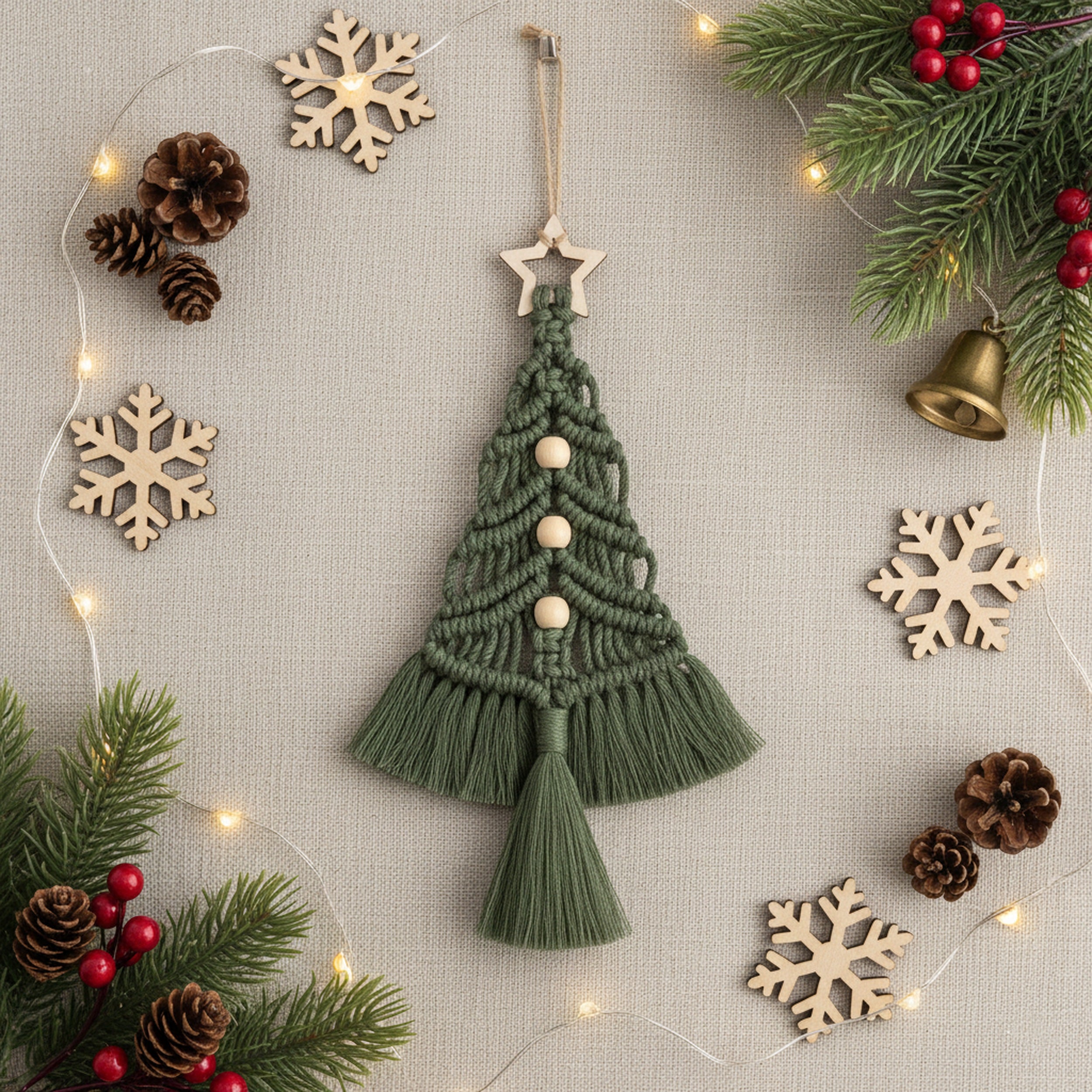 Macrame Christmas Tree Wall Hanging for Holiday Home Decor X19