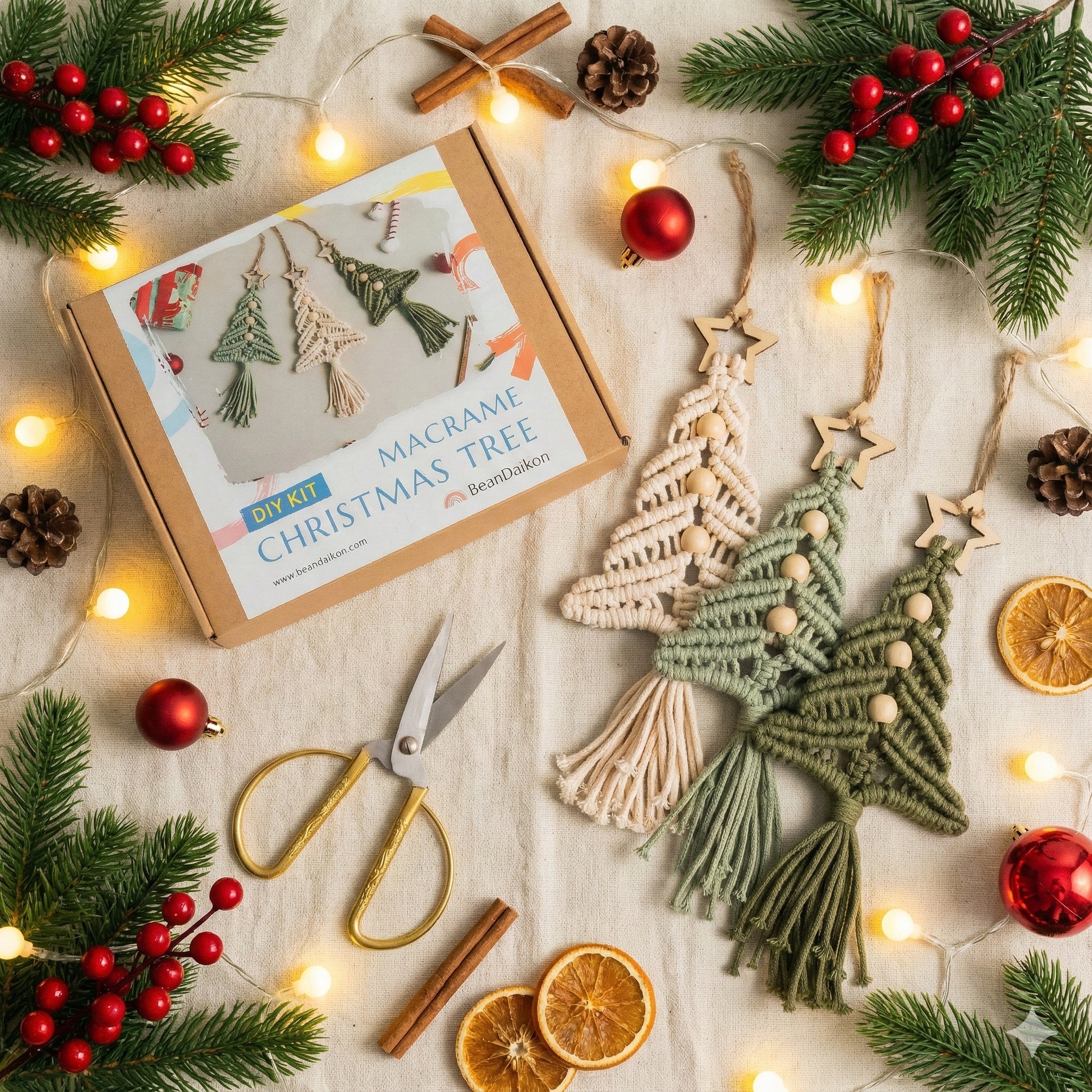 Mini Macrame Christmas Tree DIY Kit – Cotton Ornament Craft Kit K63