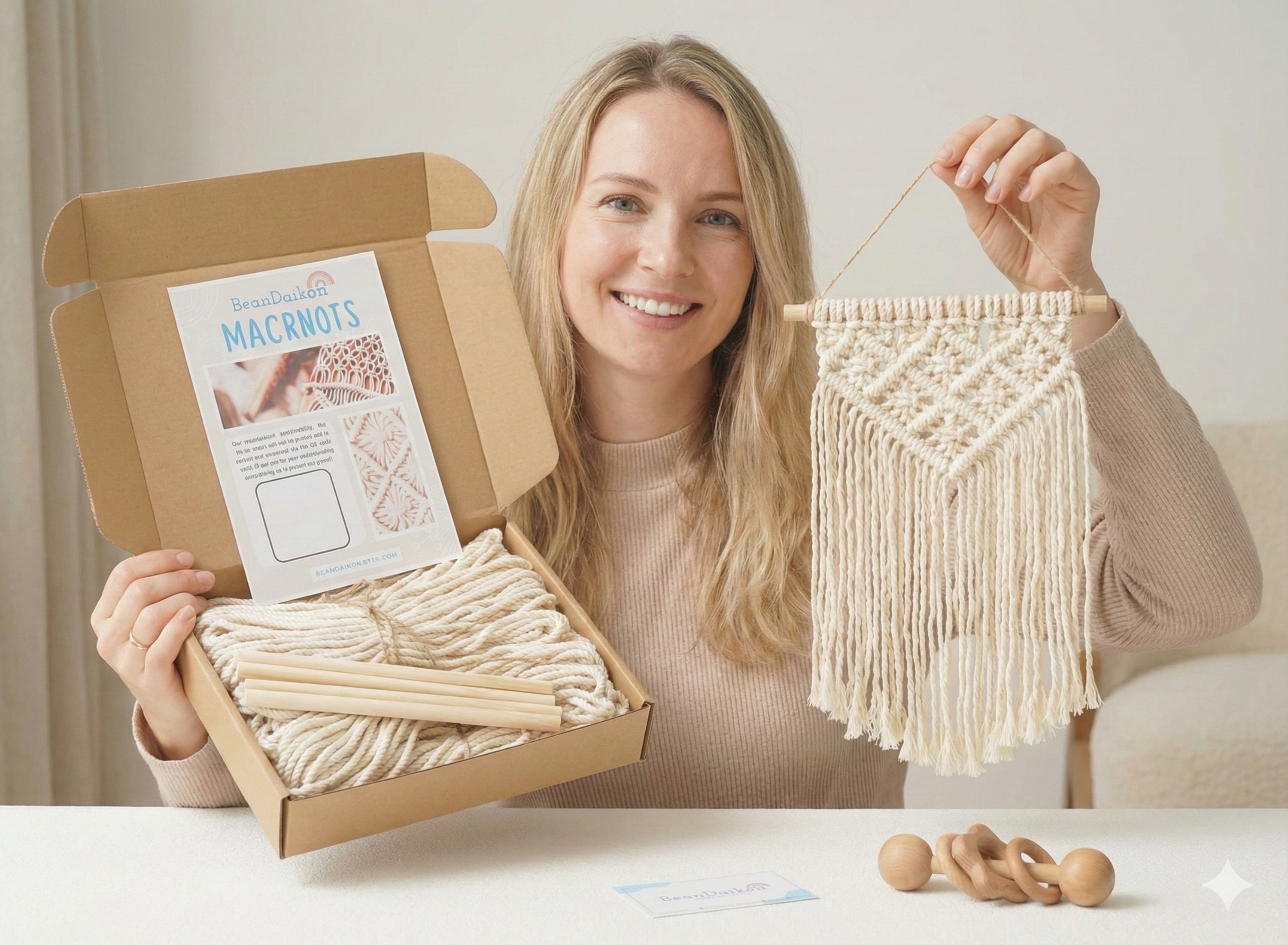 Mini Macrame Wall Hanging Kit – DIY Set for Beginners & Gifts K44