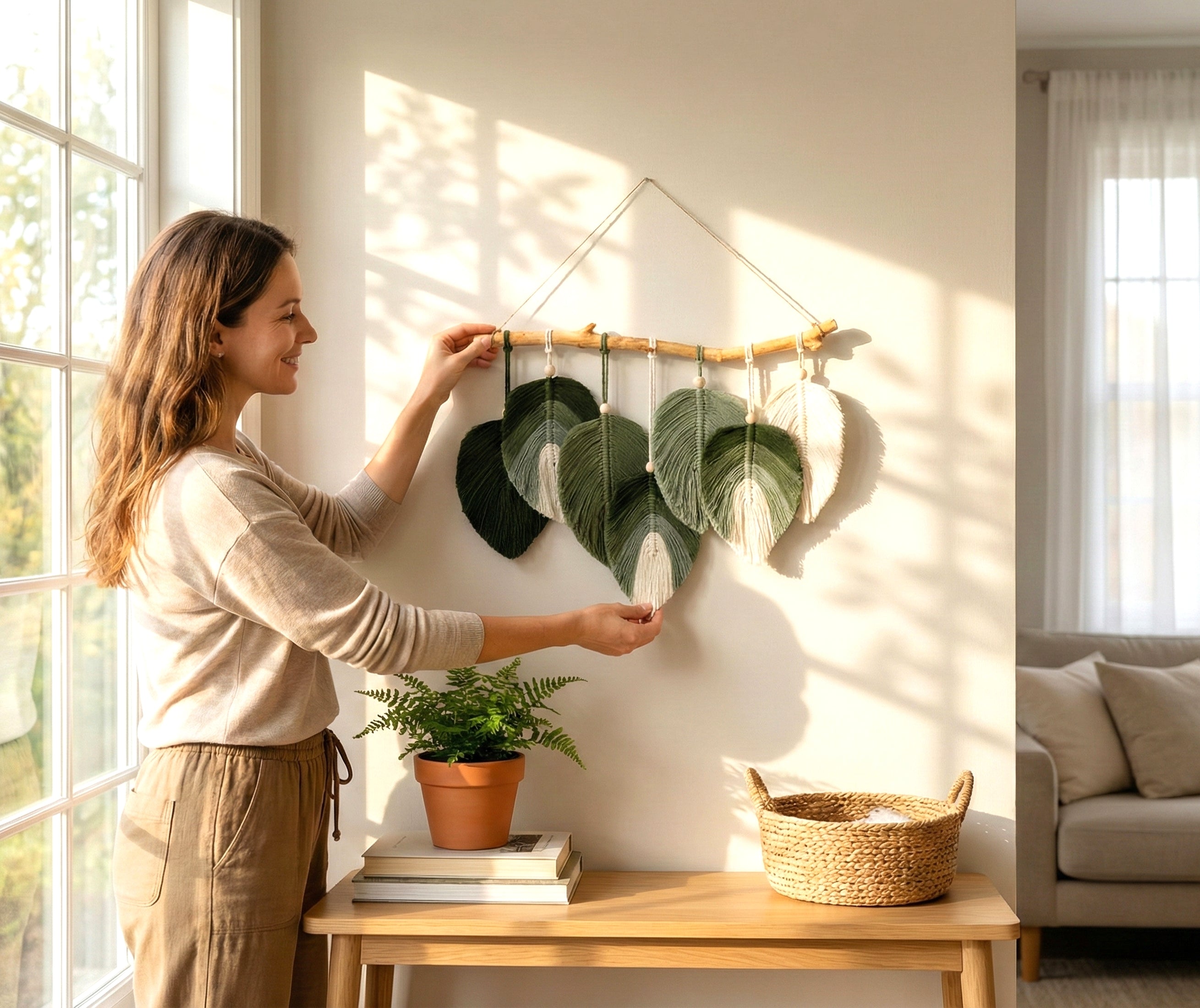 Macrame Wall Hanging - Cotton Rope Leaf Decor L43