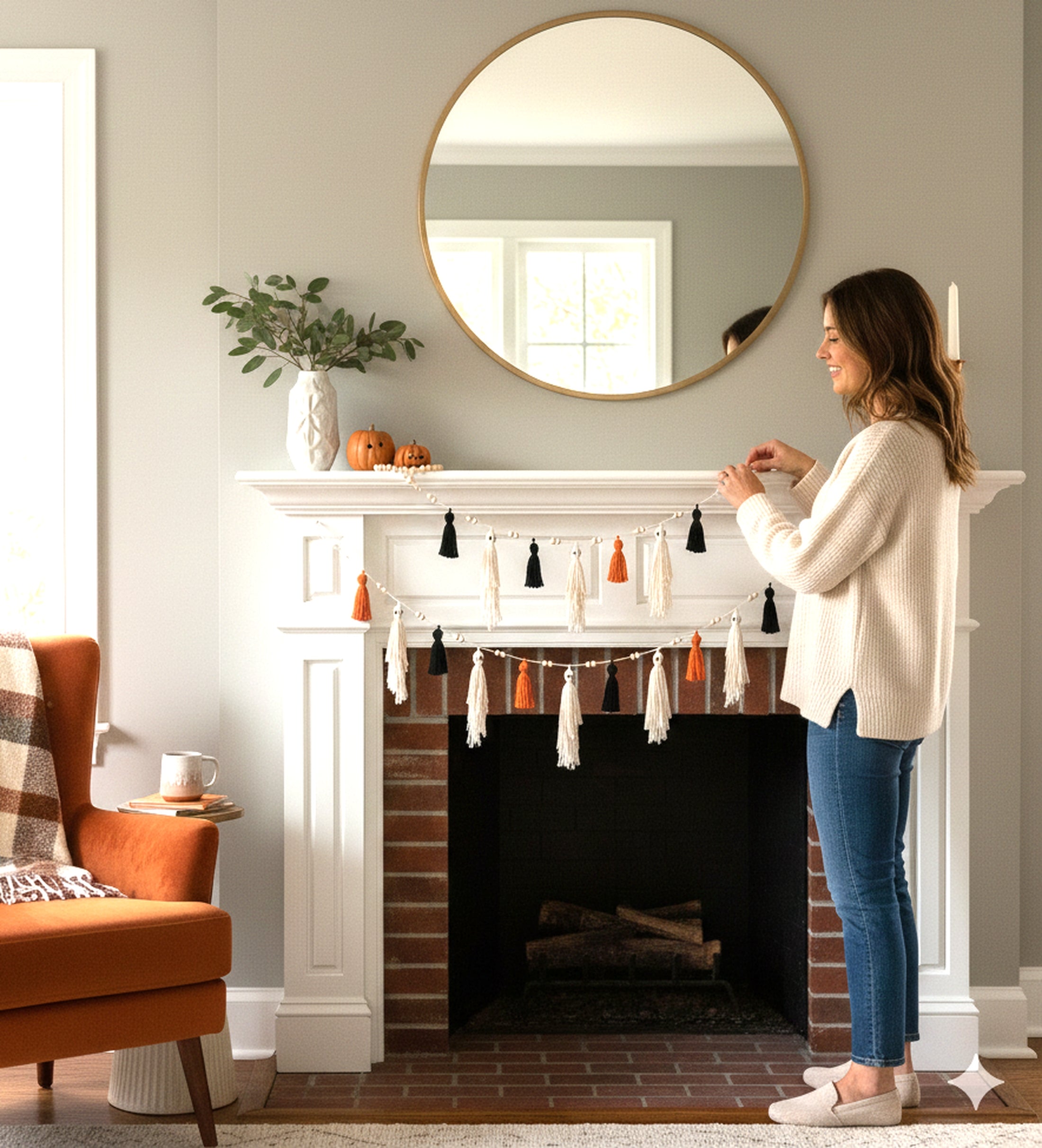 Macrame Ghost Garland – Cotton Halloween Party Wall Decor V75