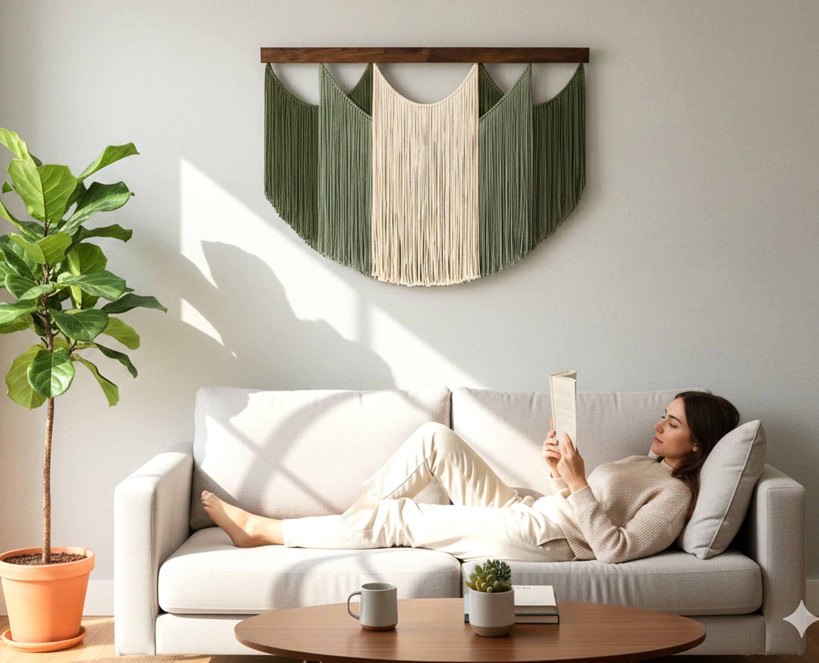 Bohemian Macrame Wall Hanging – Soft Layers Fiber Wall Art Decor V29