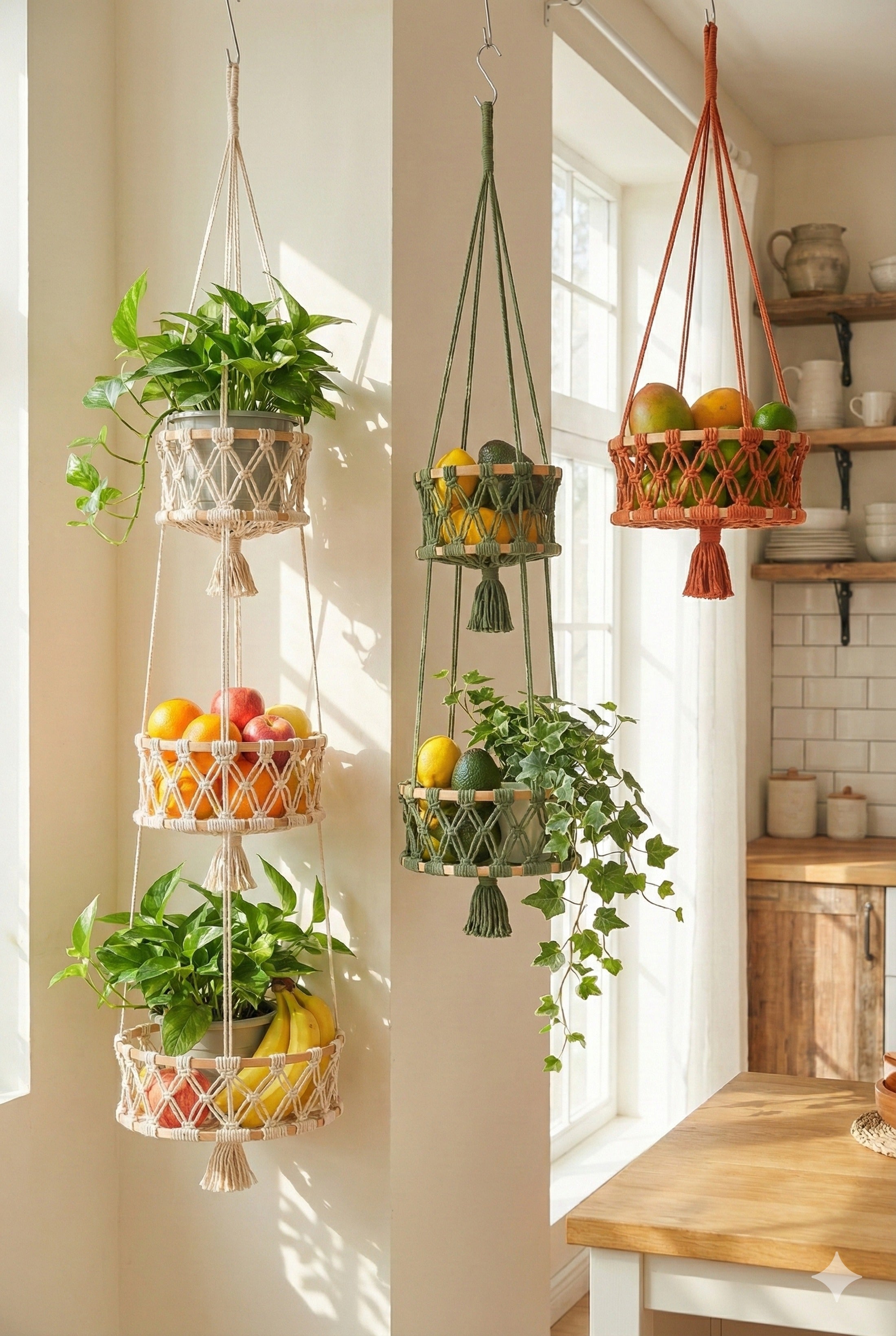 Macrame Vegetable Storage Basket for Hanging Kitchen Use H96