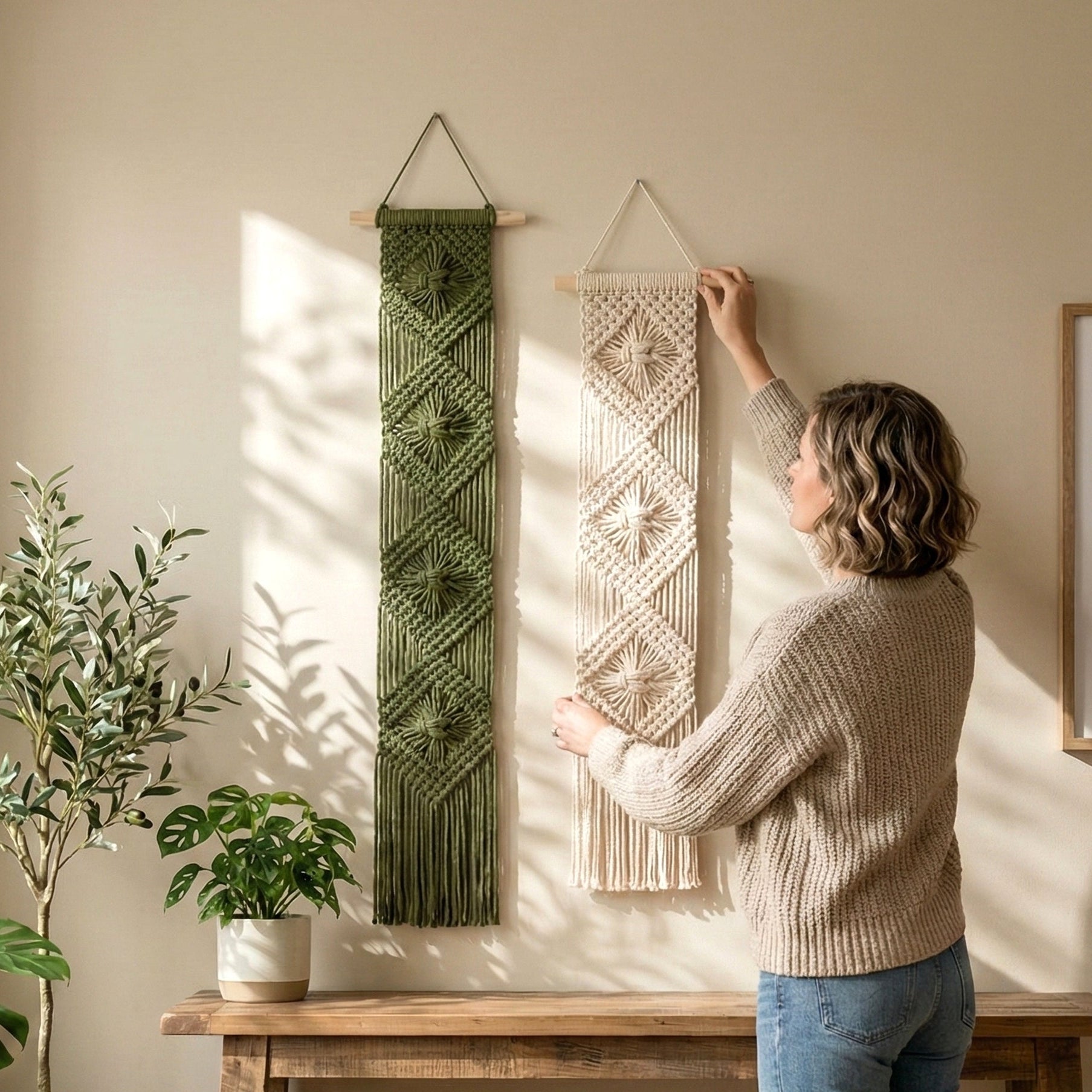 Diamond Macrame Wall Hanging – Boho Cotton Wall Decor W66