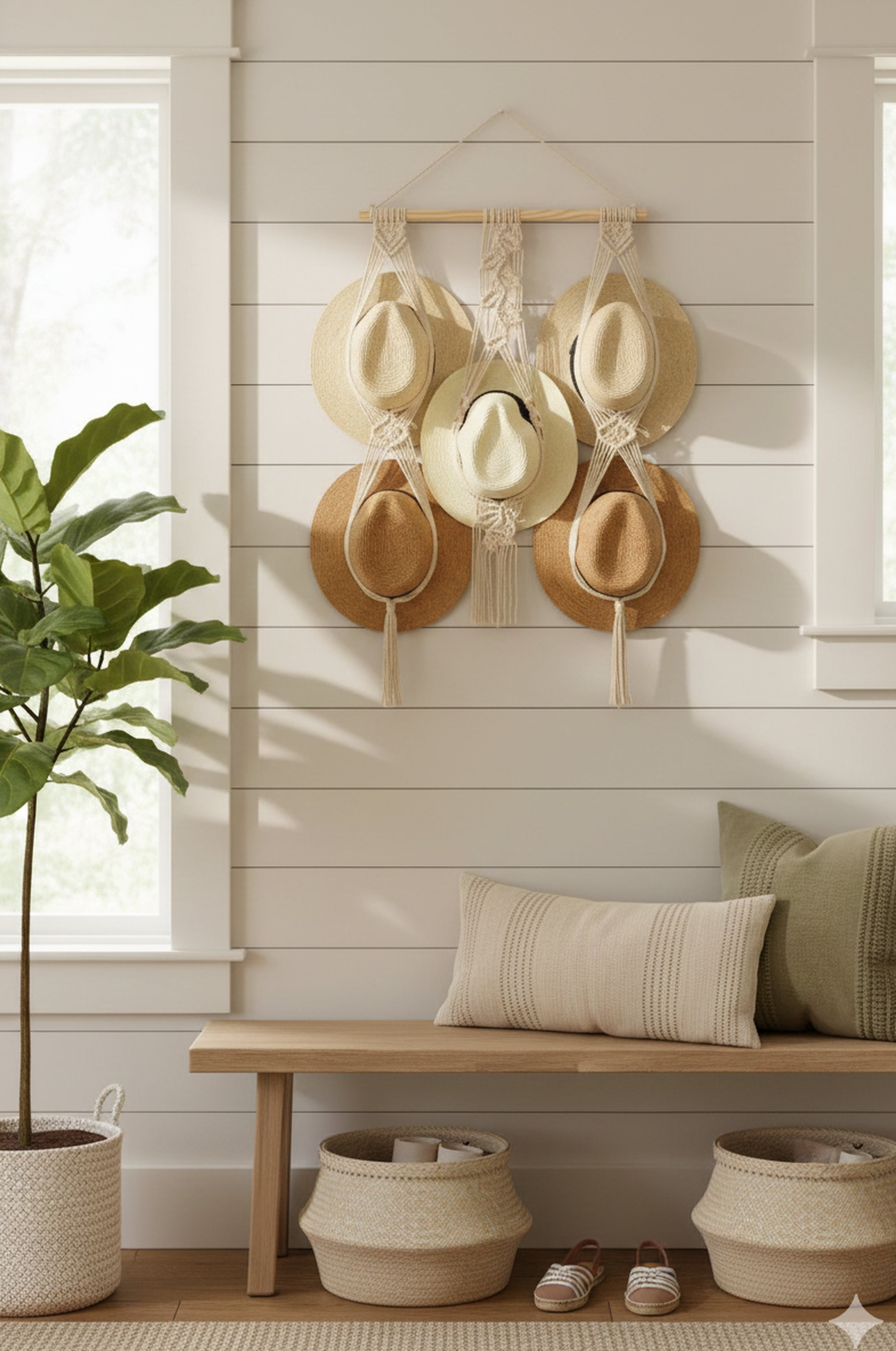 Macrame Hat Organizer Combo – Hanging Wall Hat Holder Boho Decor H12