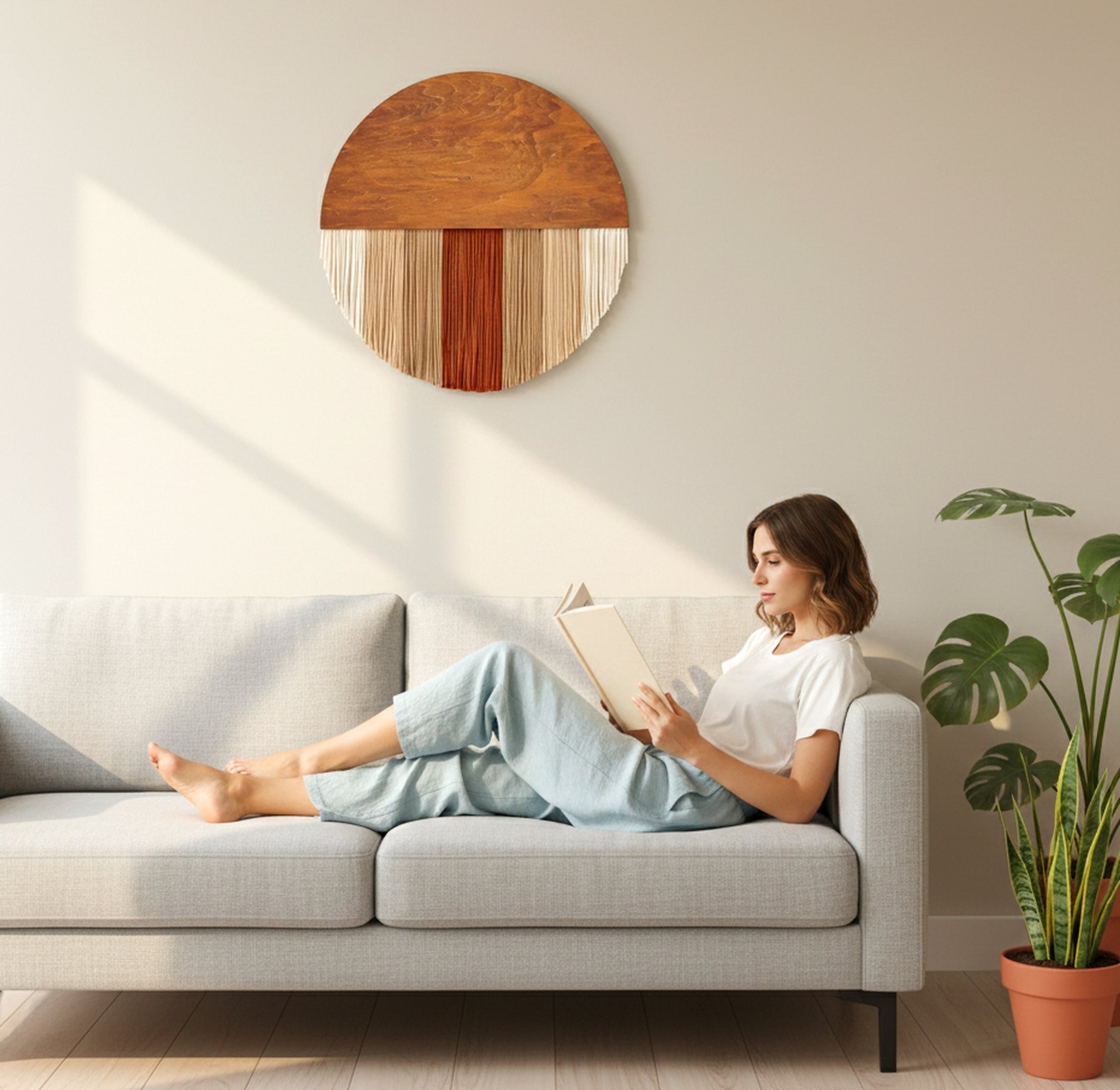 Lunar Memory Wall Hanging – Boho Green Cotton Wall Art V07