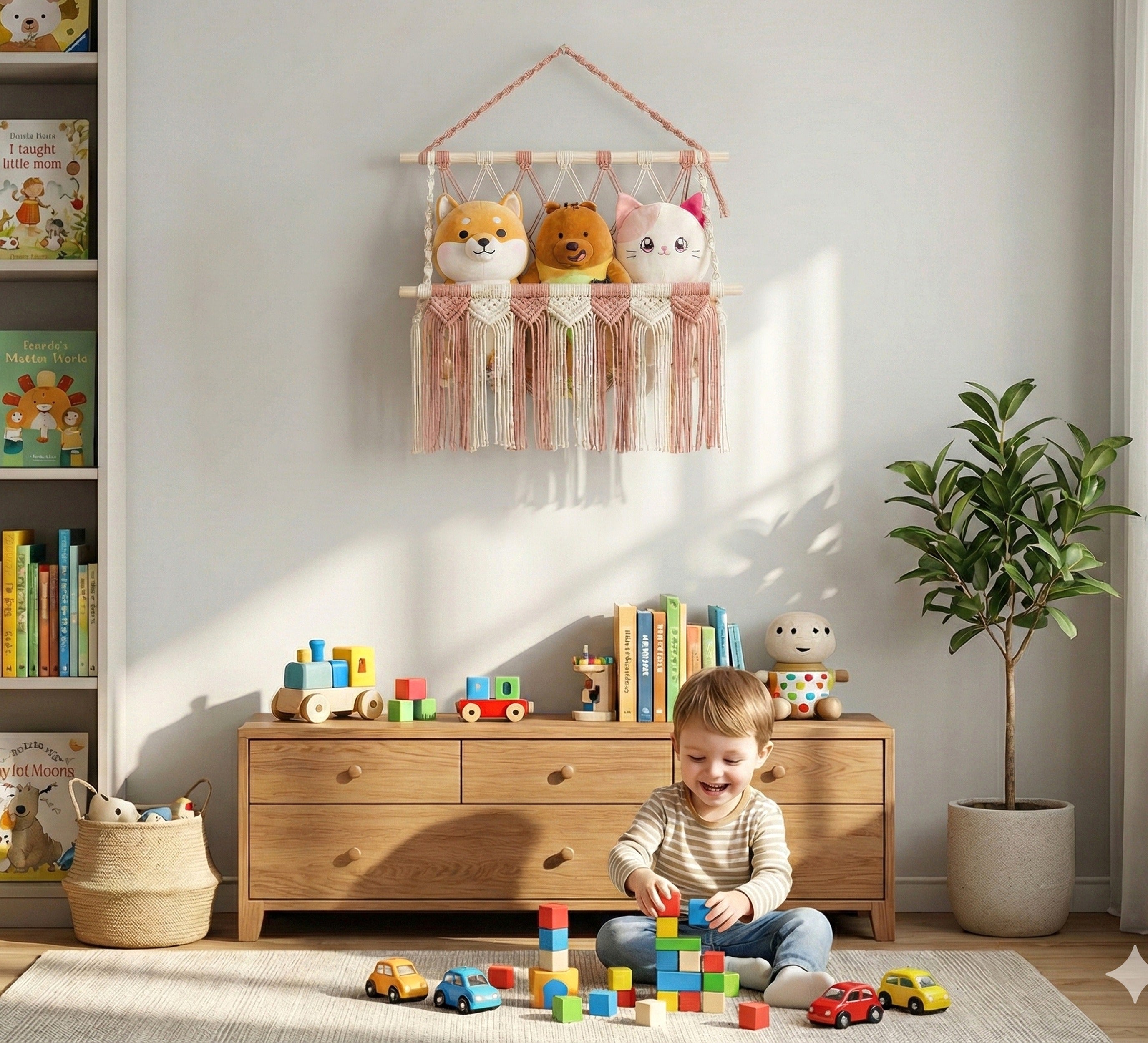 Macrame Toy Hammock for Wall - Plush Storage & Nursery Decor I65