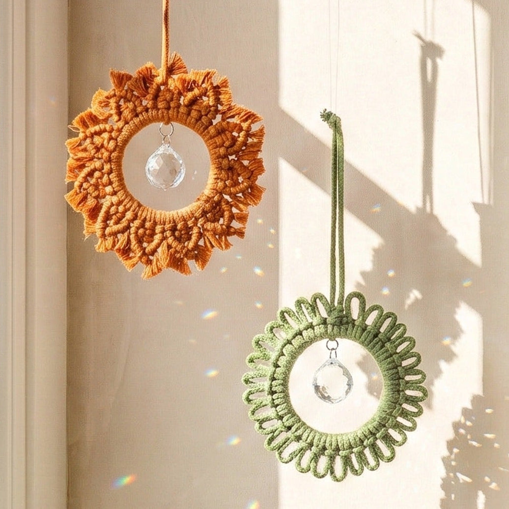 Macrame Crystal Suncatcher Ornament for Window Suncatcher Decor U38
