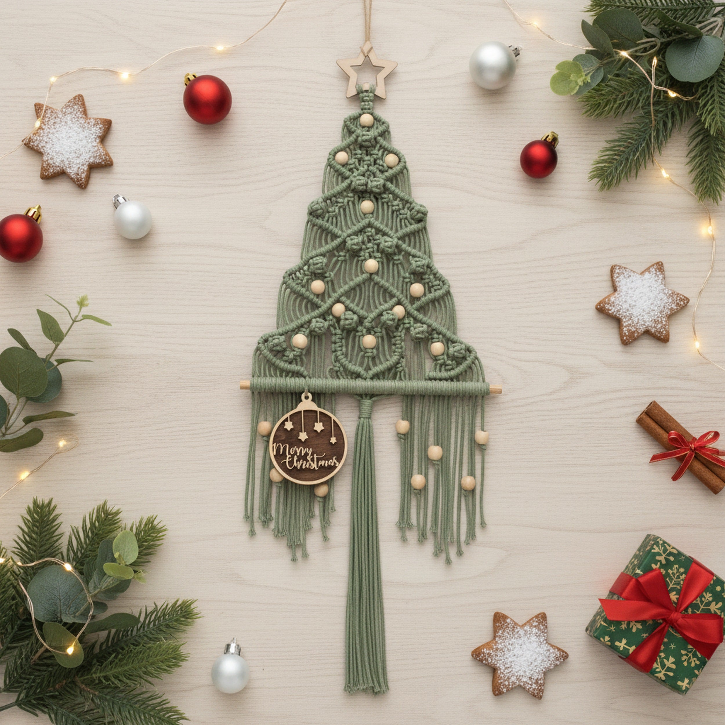 Macrame Christmas Tree Wall Hanging for Holiday Wall Decor X30