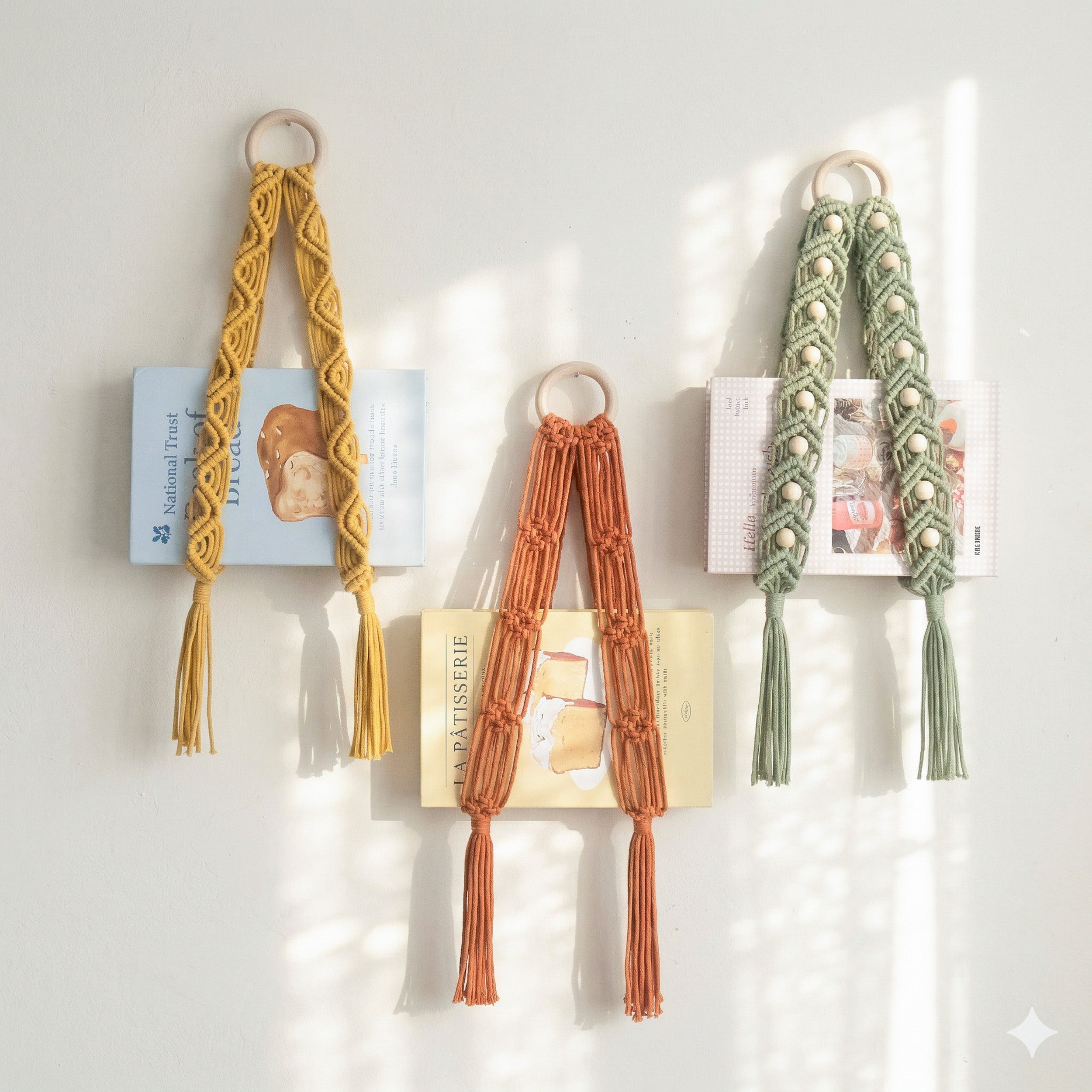 Macrame Wall Book Holder Wood for Living Room Aesthetic Decor T16