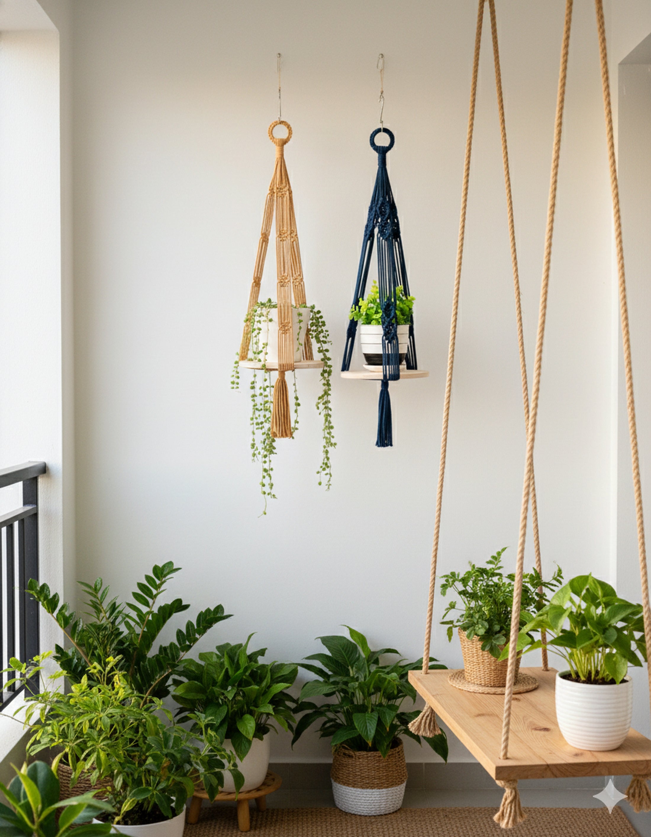 Boho Wooden Board Plant Hanger – Cotton Cord Indoor Plant Shelf S23