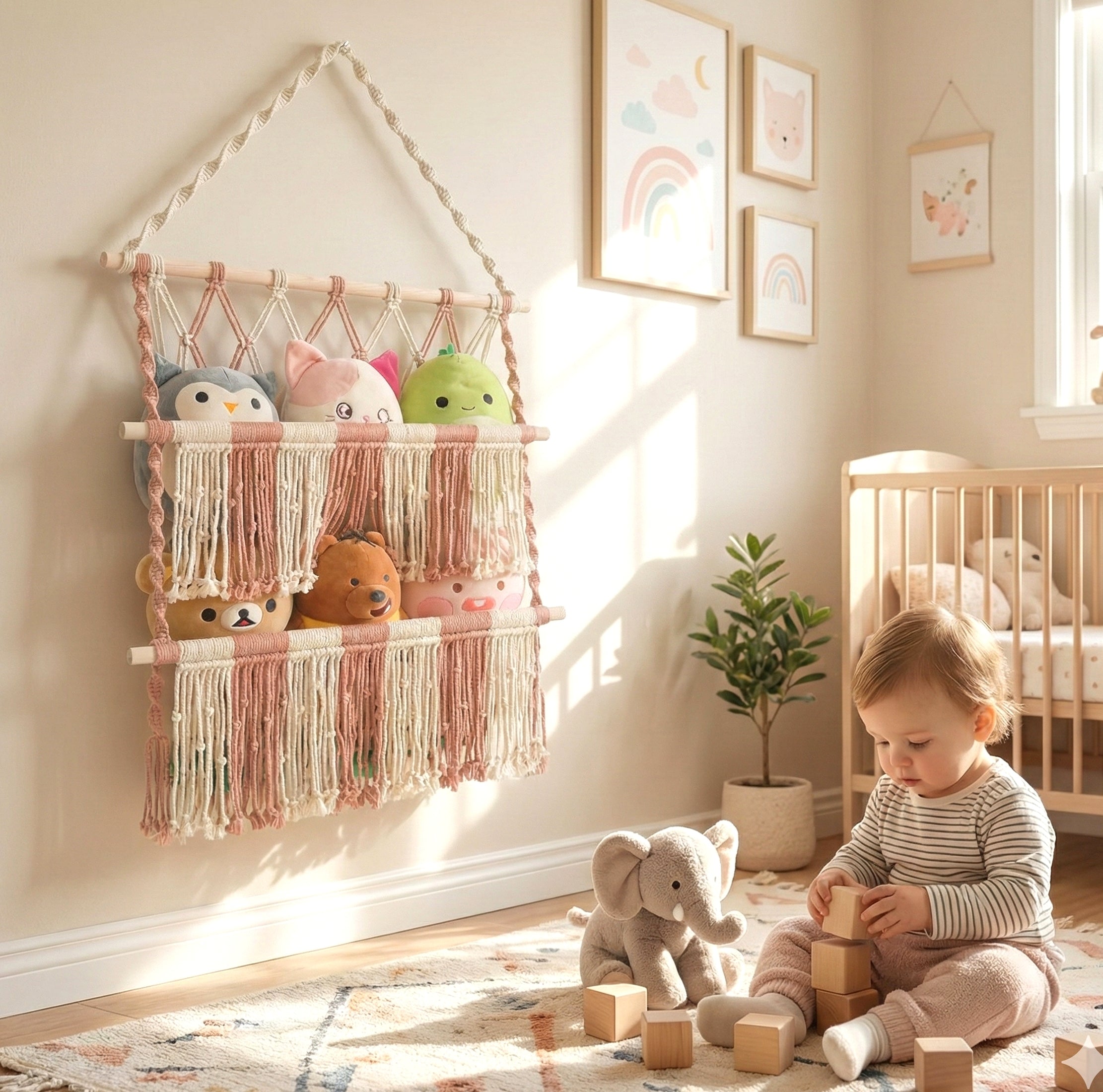Macrame Toy Storage Hammock For Boho Nursery Storage H72