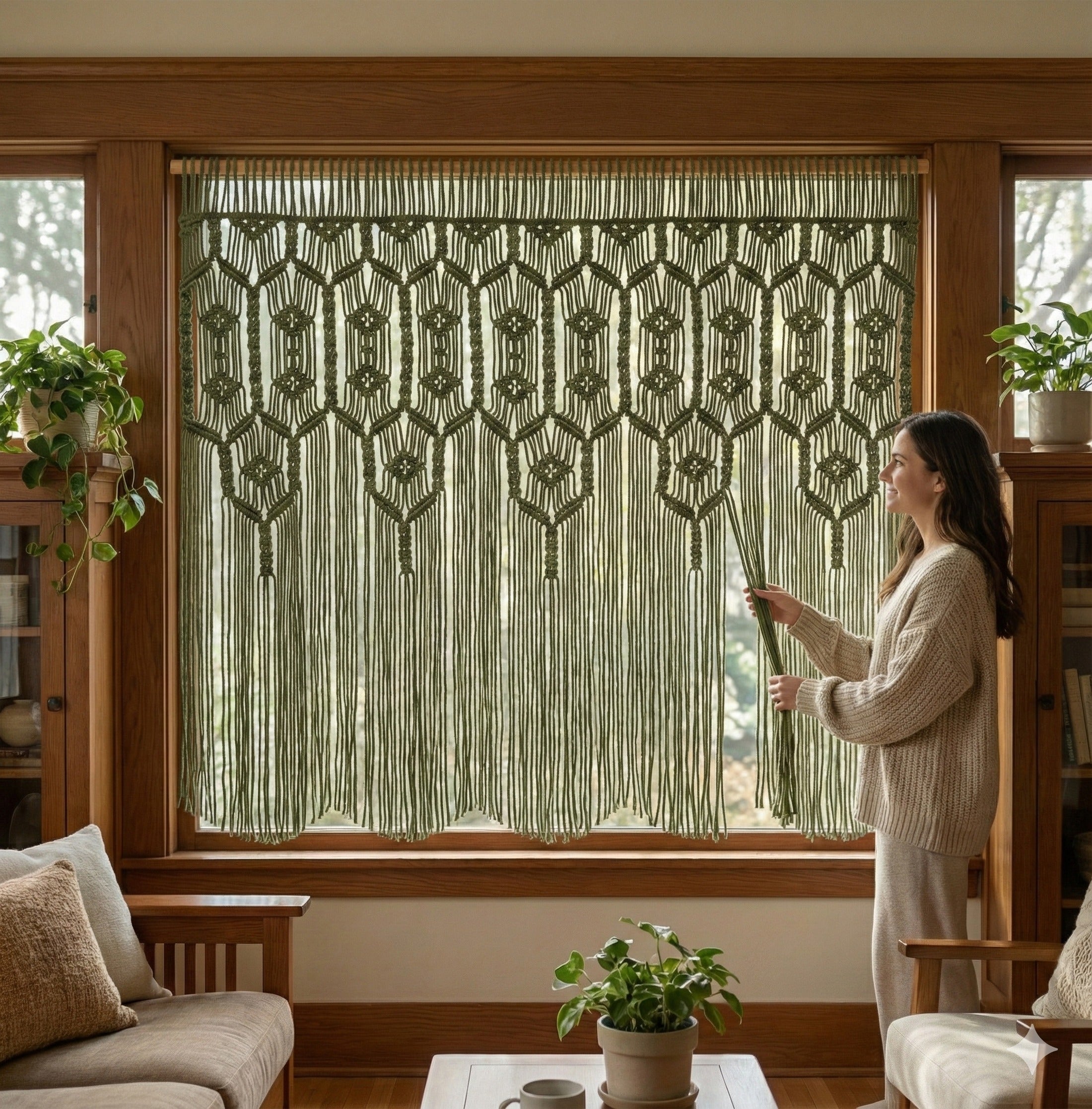 Macrame Curtain – Cotton Rope Boho Wall Hanging for Home Decor C31