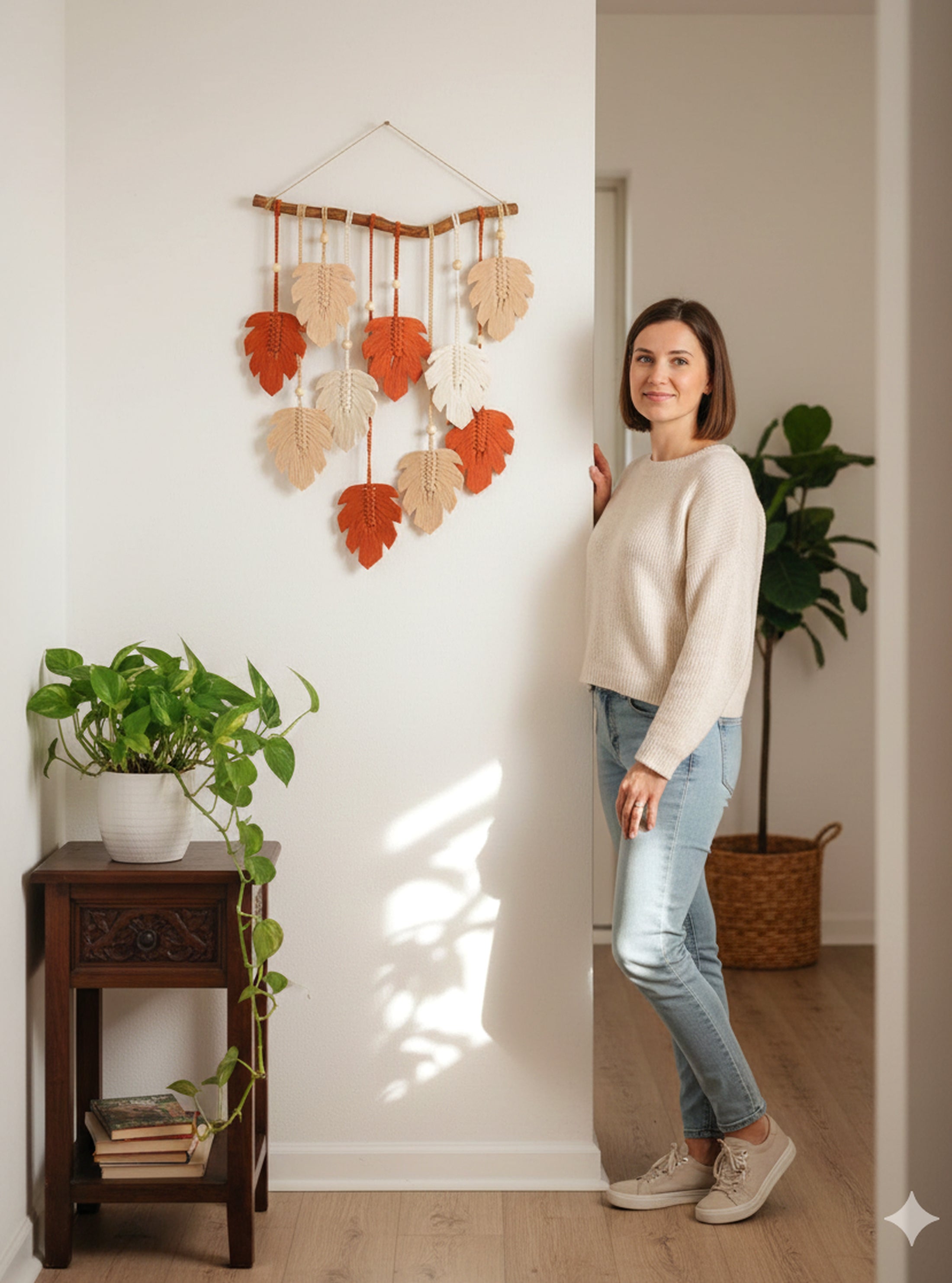 Macrame Leaf Wall Hanging with Macrame Cord for Boho Wall Decor L47