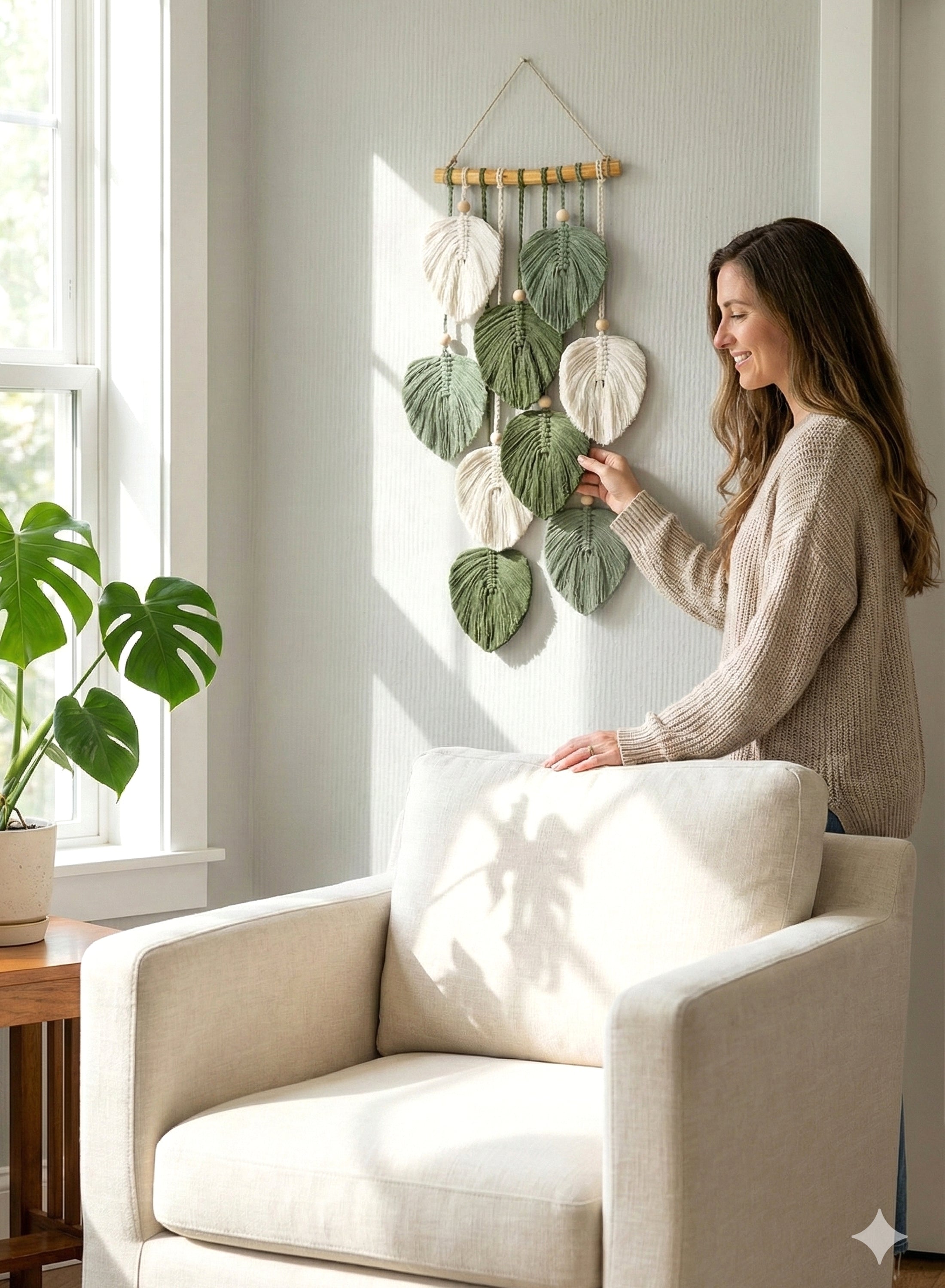 Boho Wall Decor - Cotton Macrame Leaf Wall Hanging L40