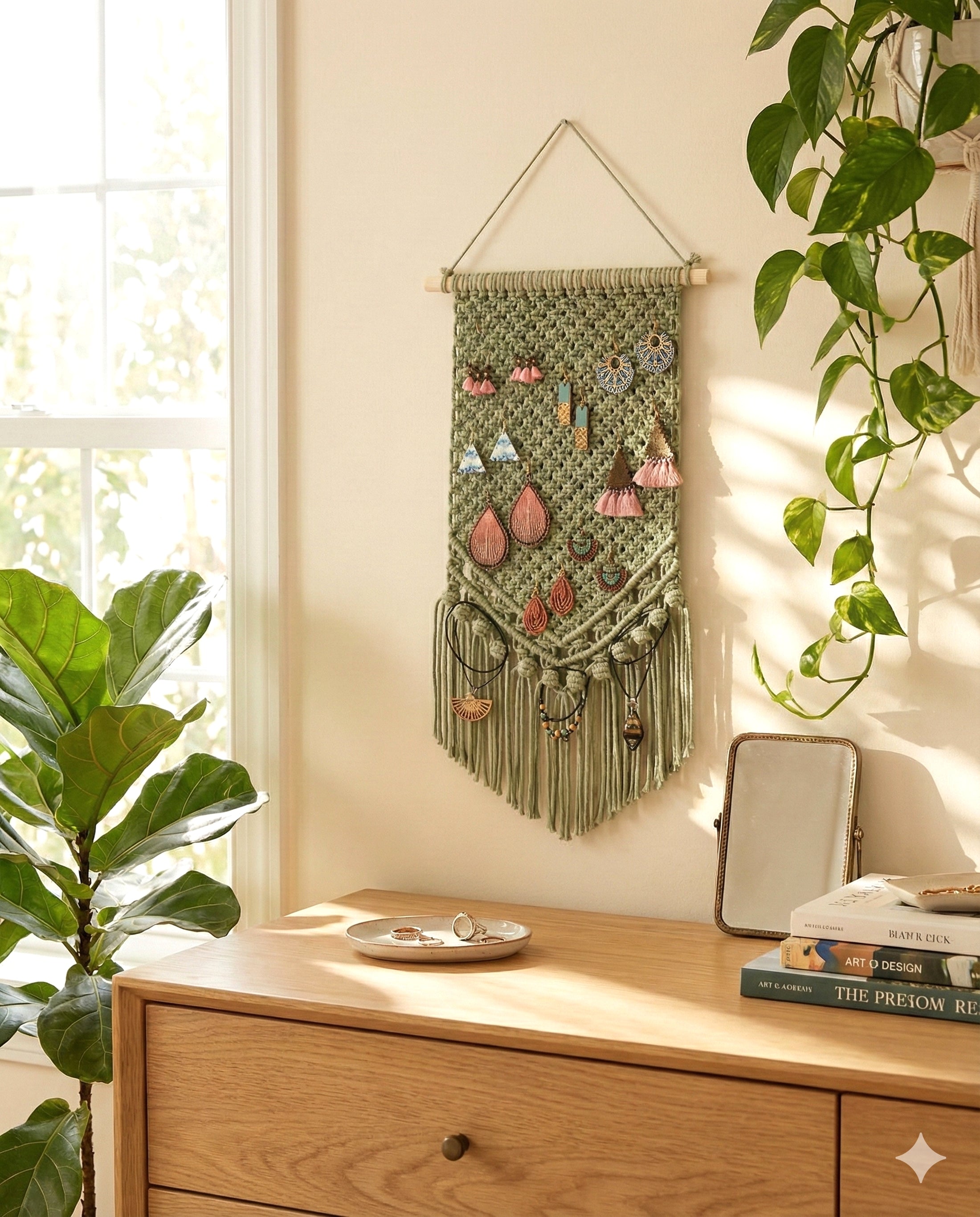 Macrame Earring Holder macrame cord for Jewelry Wall Organizer I51