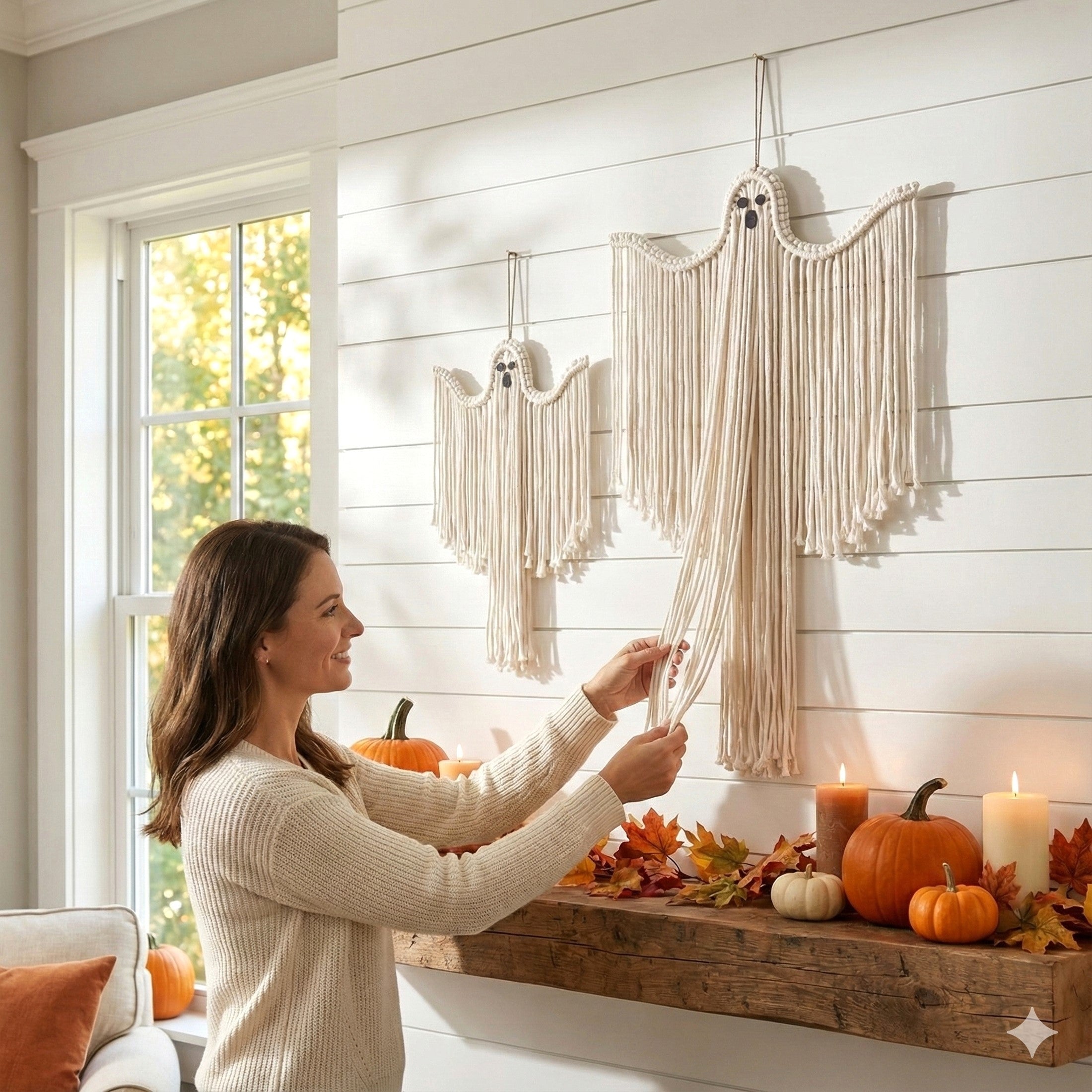 Macrame Ghost Halloween Decor – Cotton Spooky Wall Hanging V20