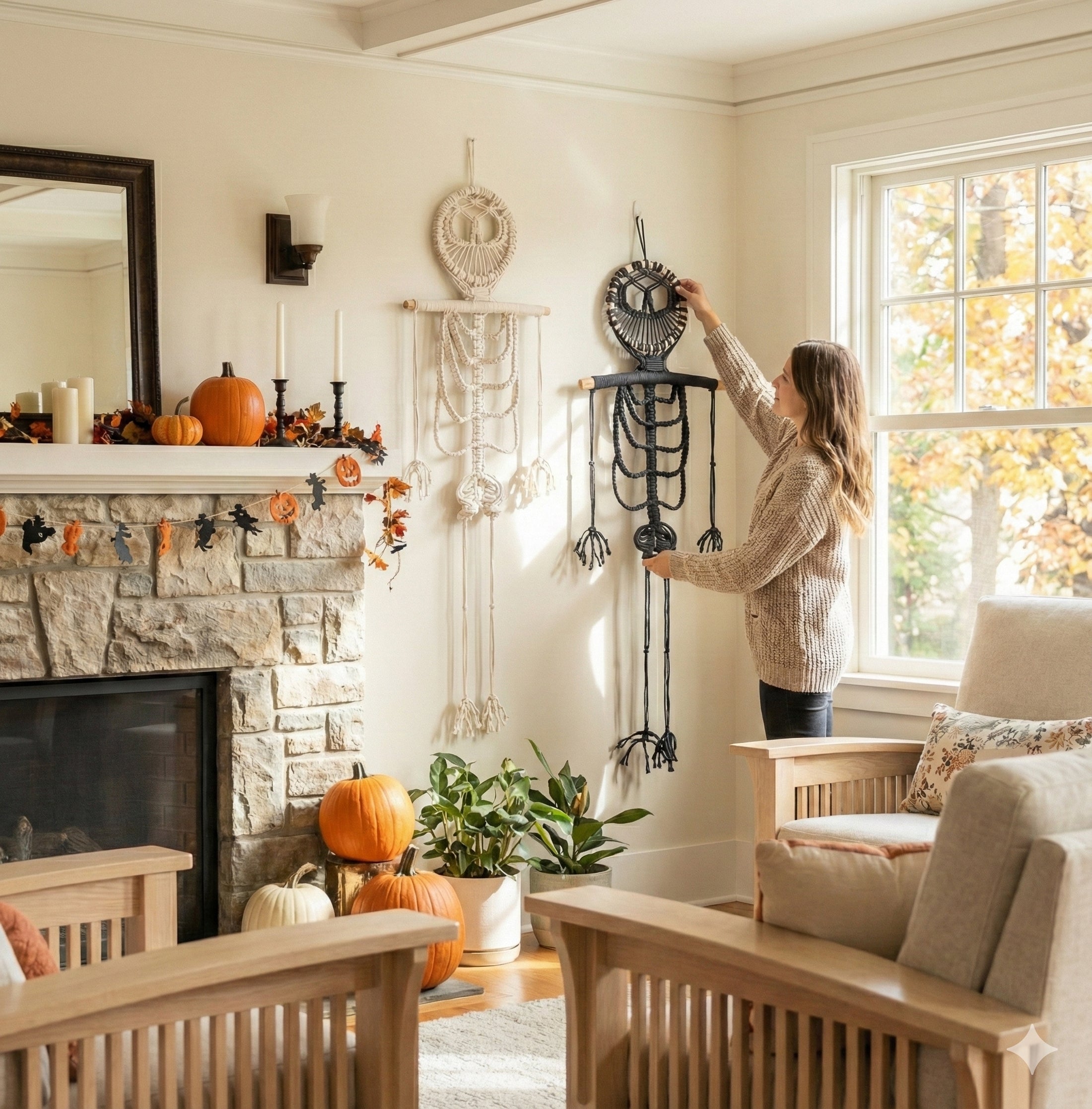 Macrame Skeleton Halloween Decor macrame cord for spooky halloween wall decor V79