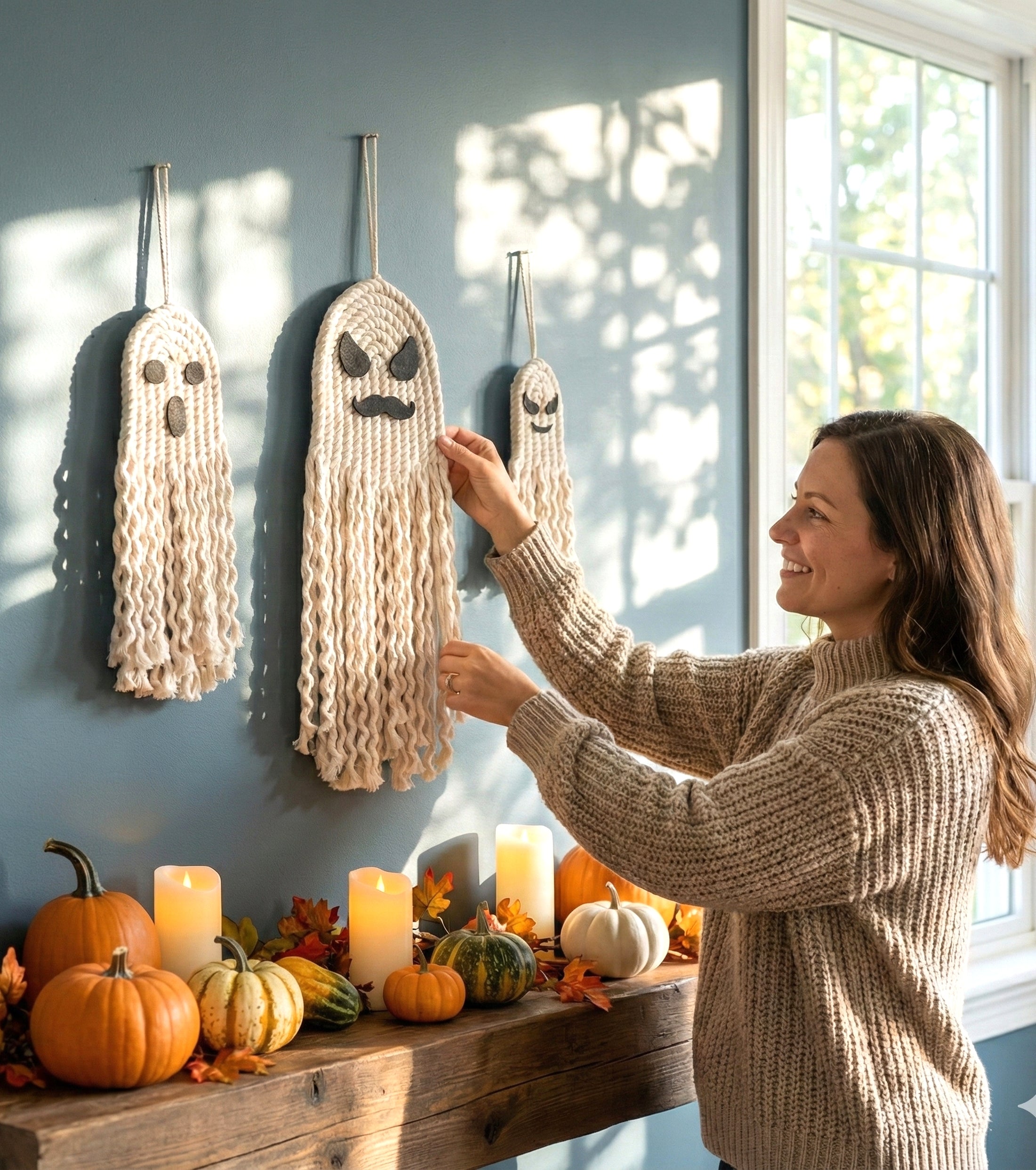 Macrame Ghost Halloween Decor – Spooky Cotton Wall Hanging V72