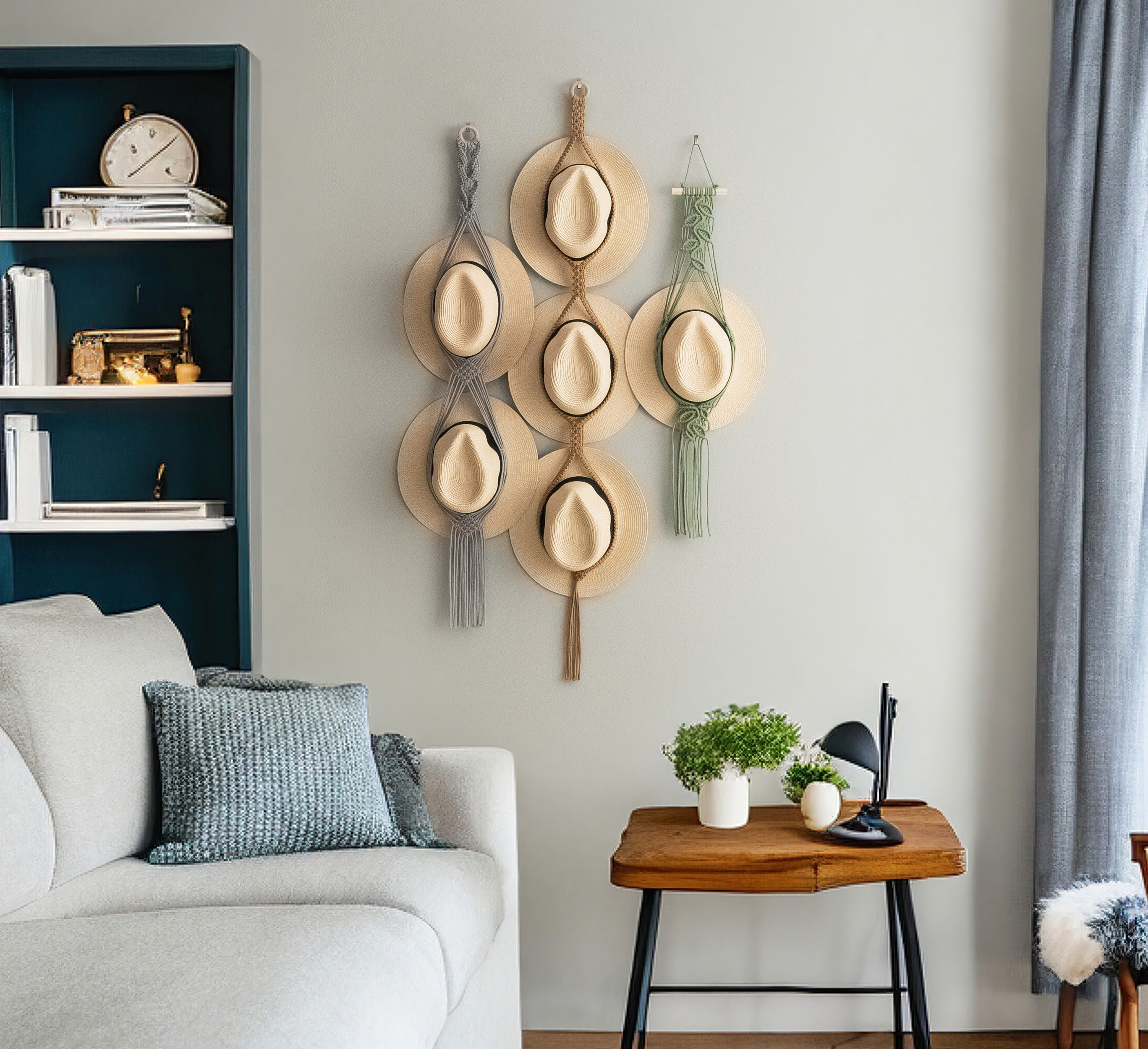 Macrame Hat Hanger – Boho Wall Organizer for Hats H01