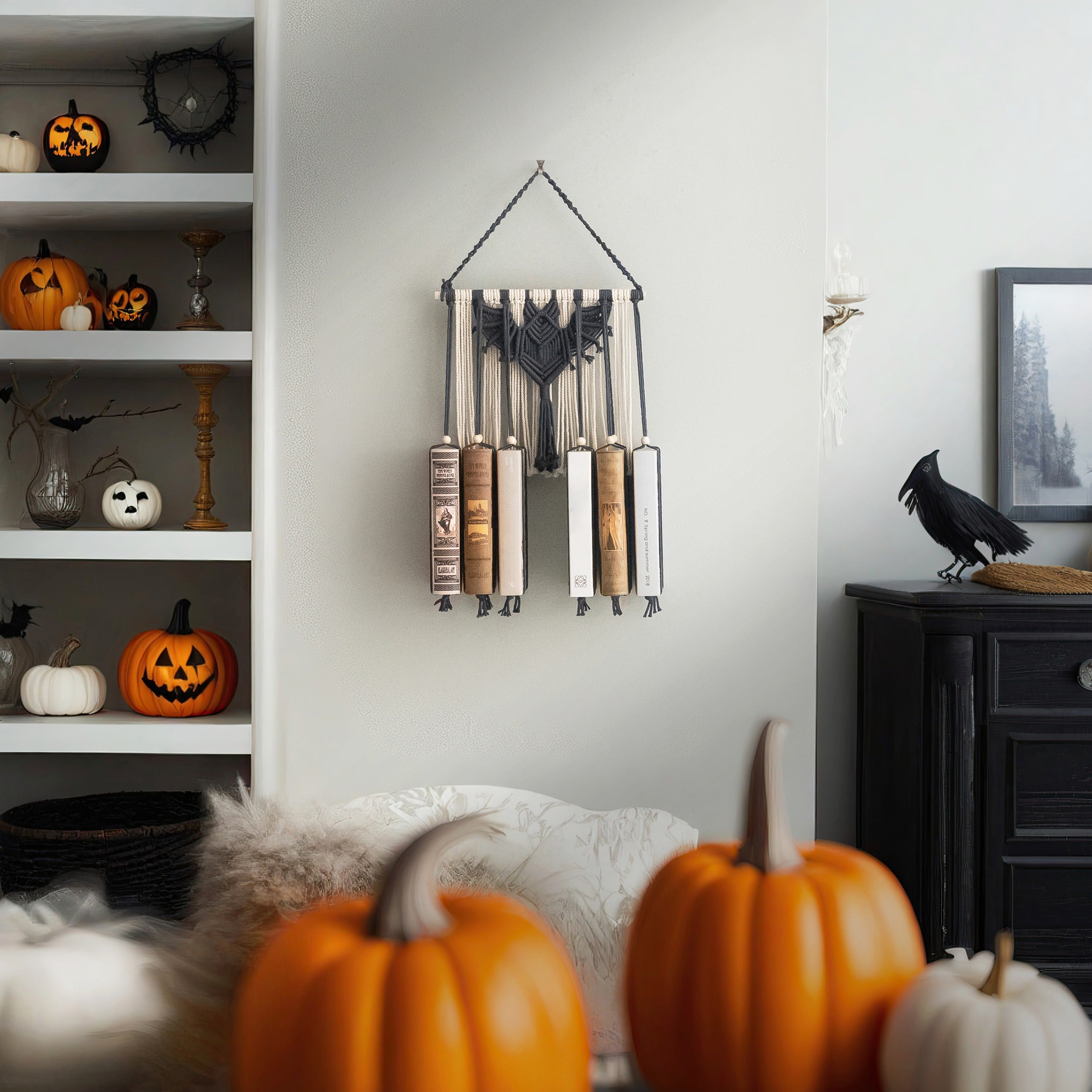 Macrame Bat-Inspired Wall Book Holder for Hanging Book Storage H19