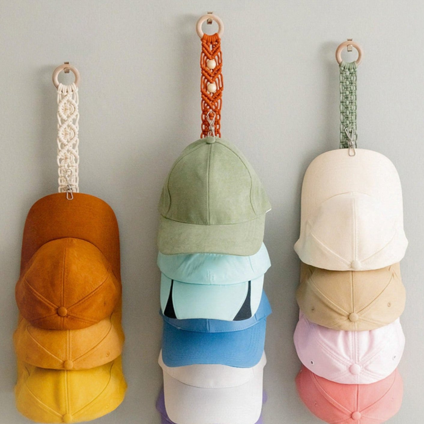 Macrame Baseball Cap Holder – Wall Hanging Hat Organizer H38