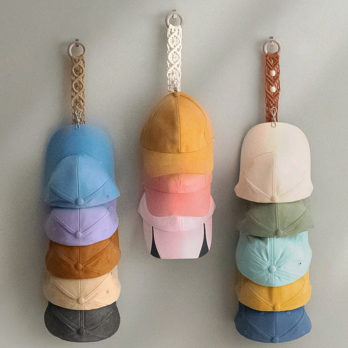 Macrame Baseball Cap Holder – Wall Hanging Hat Organizer H38