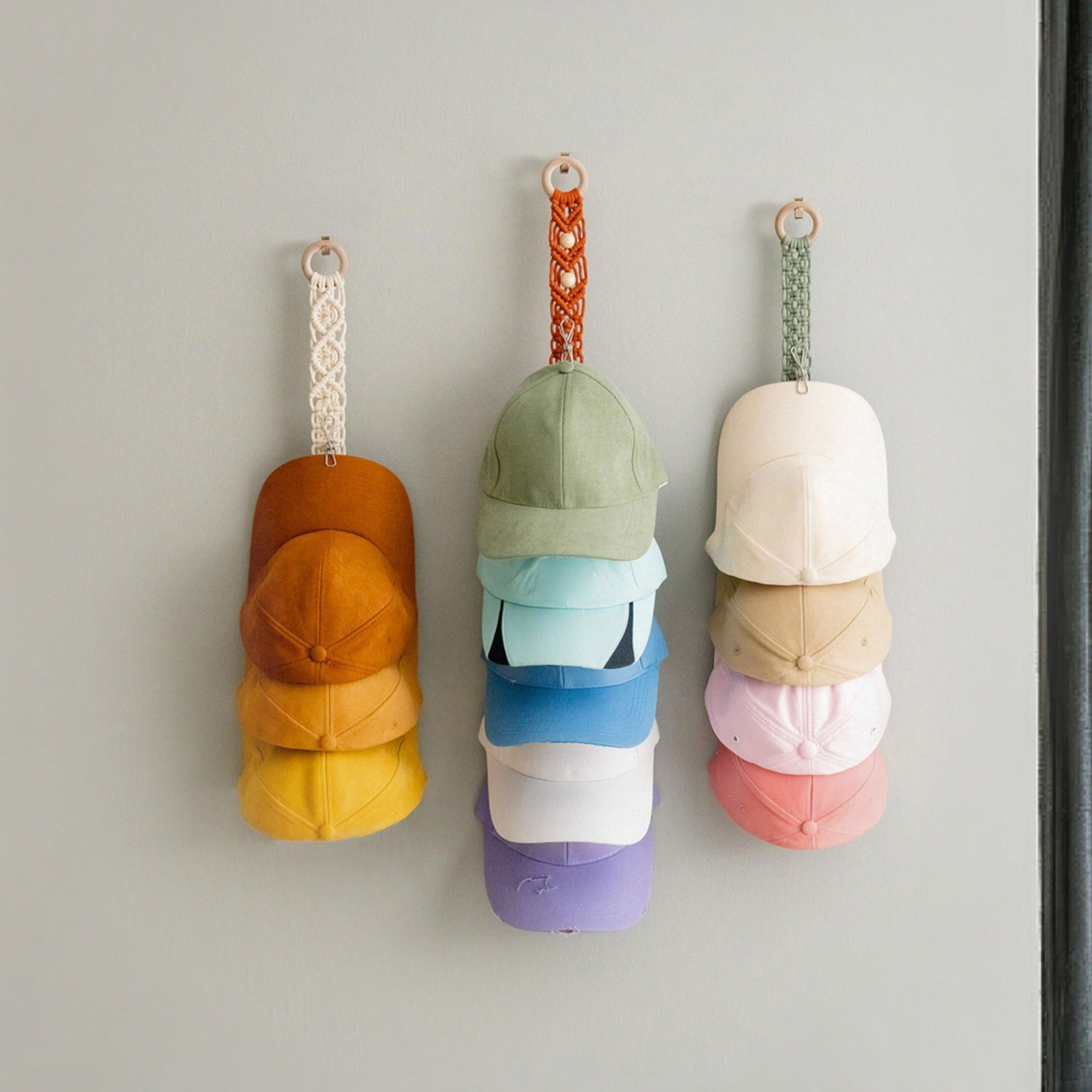 Macrame Baseball Cap Holder – Wall Hanging Hat Organizer H38