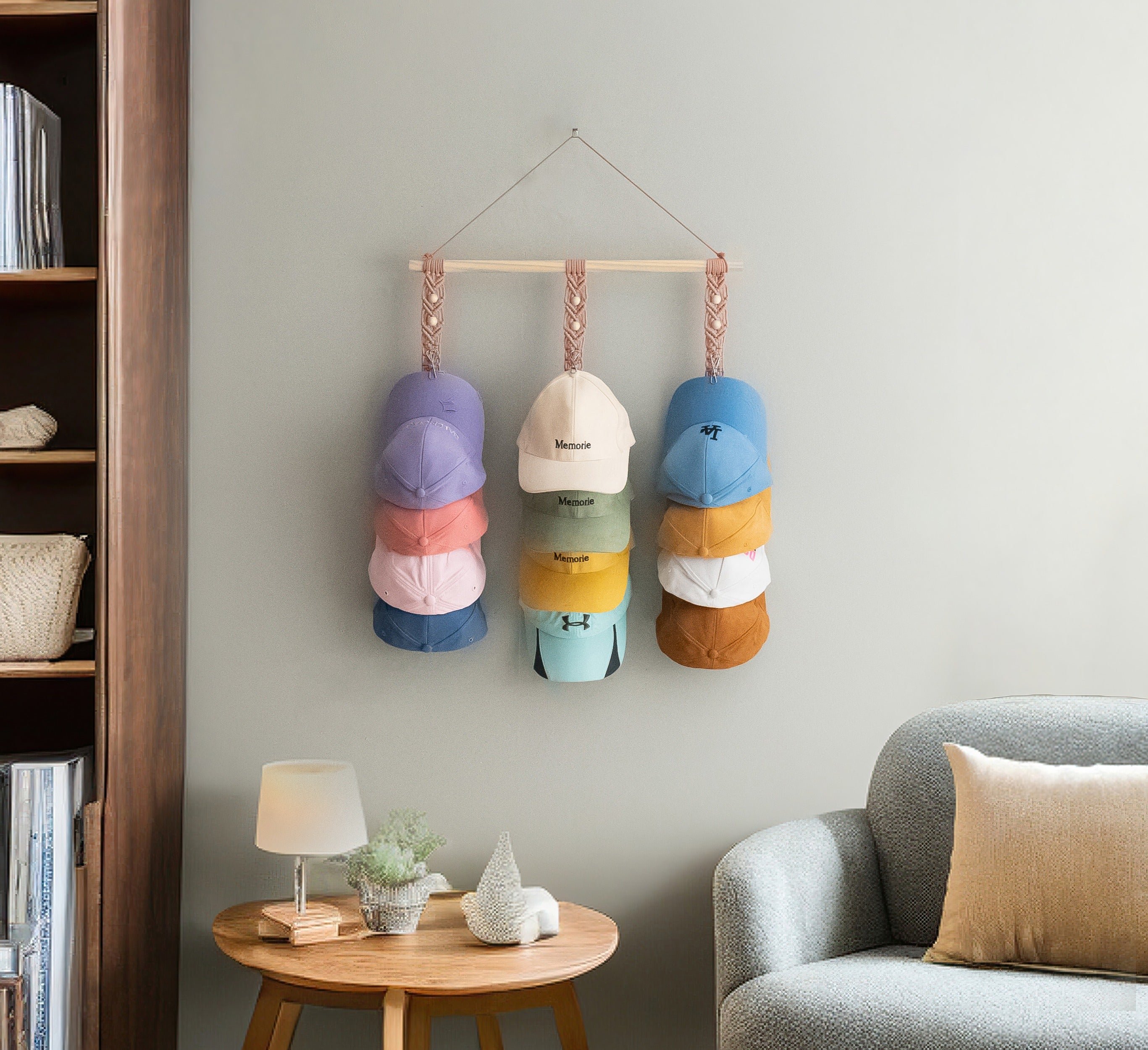 Macrame Baseball Cap Holder Combo - Strap Hat Organizer for Wall H43