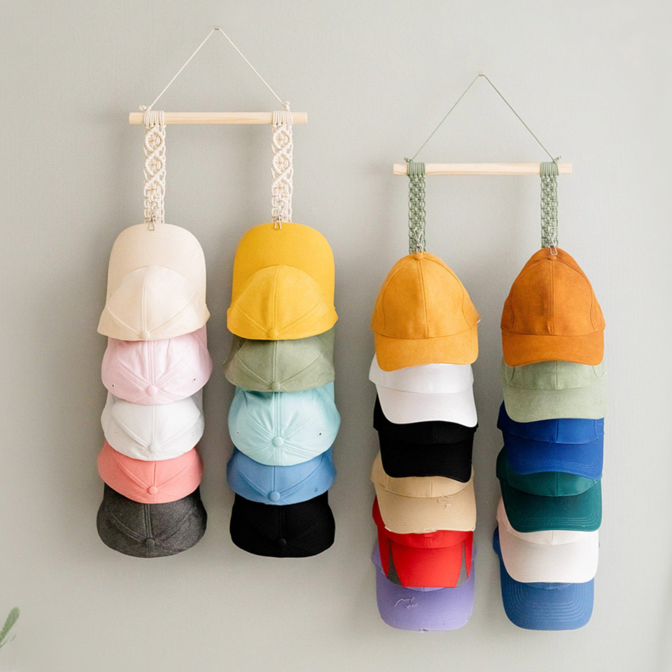 Macrame Baseball Cap Holder Combo - Strap Hat Organizer for Wall H43