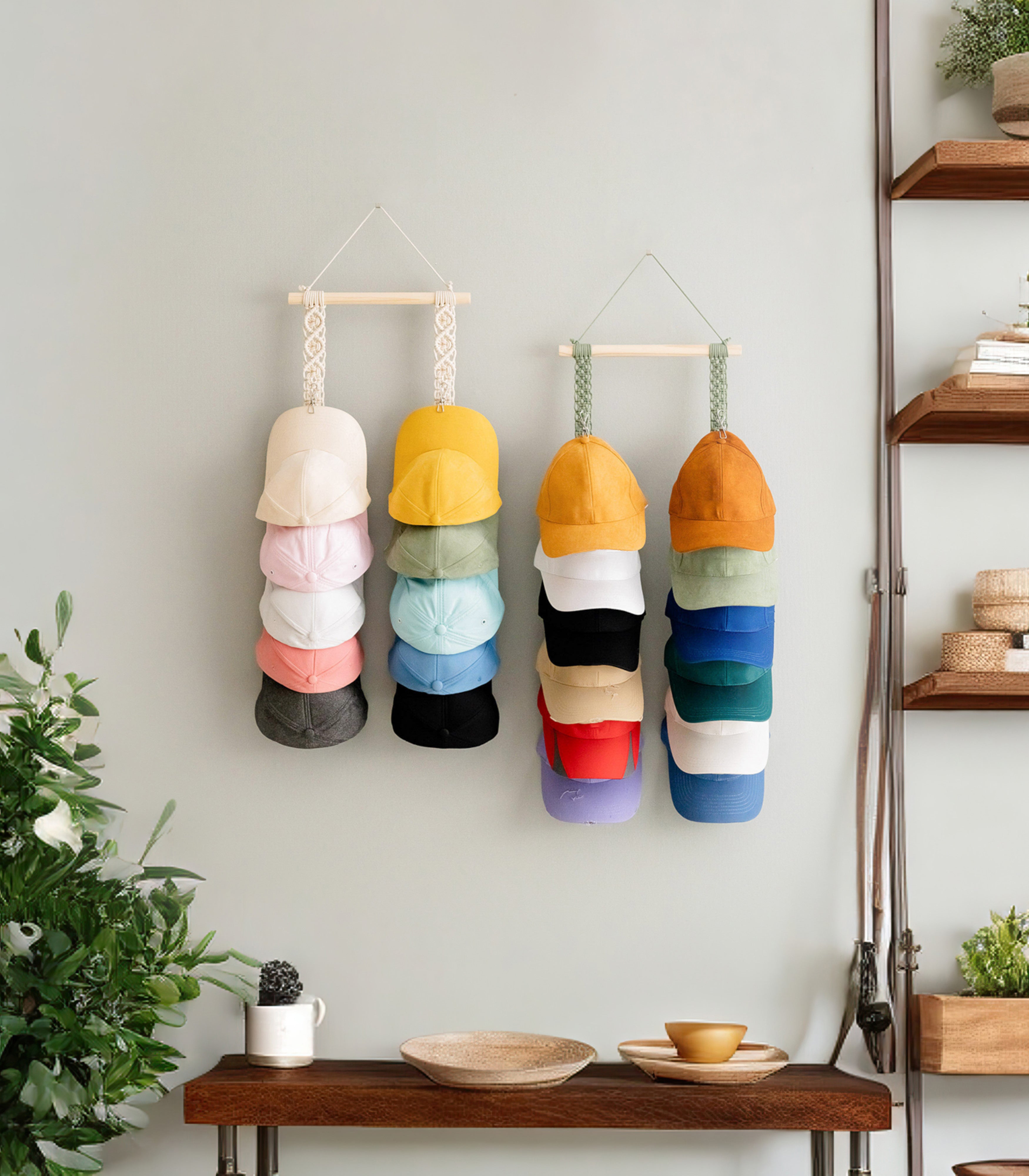 Macrame Baseball Cap Holder Combo - Strap Hat Organizer for Wall H43