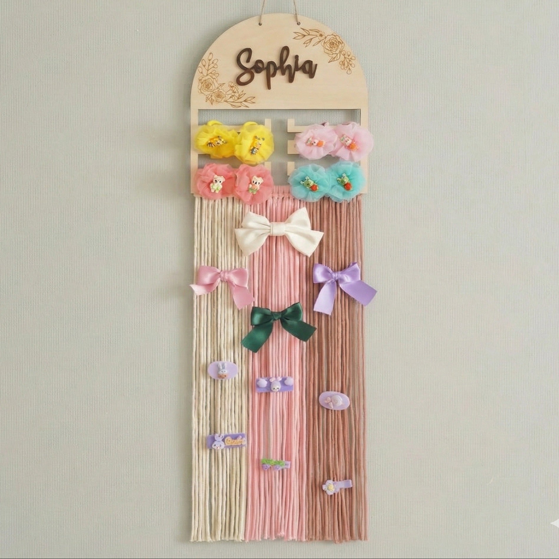 Personalized Macrame Bow Holder for Hair Bows and Nursery Decor H97
