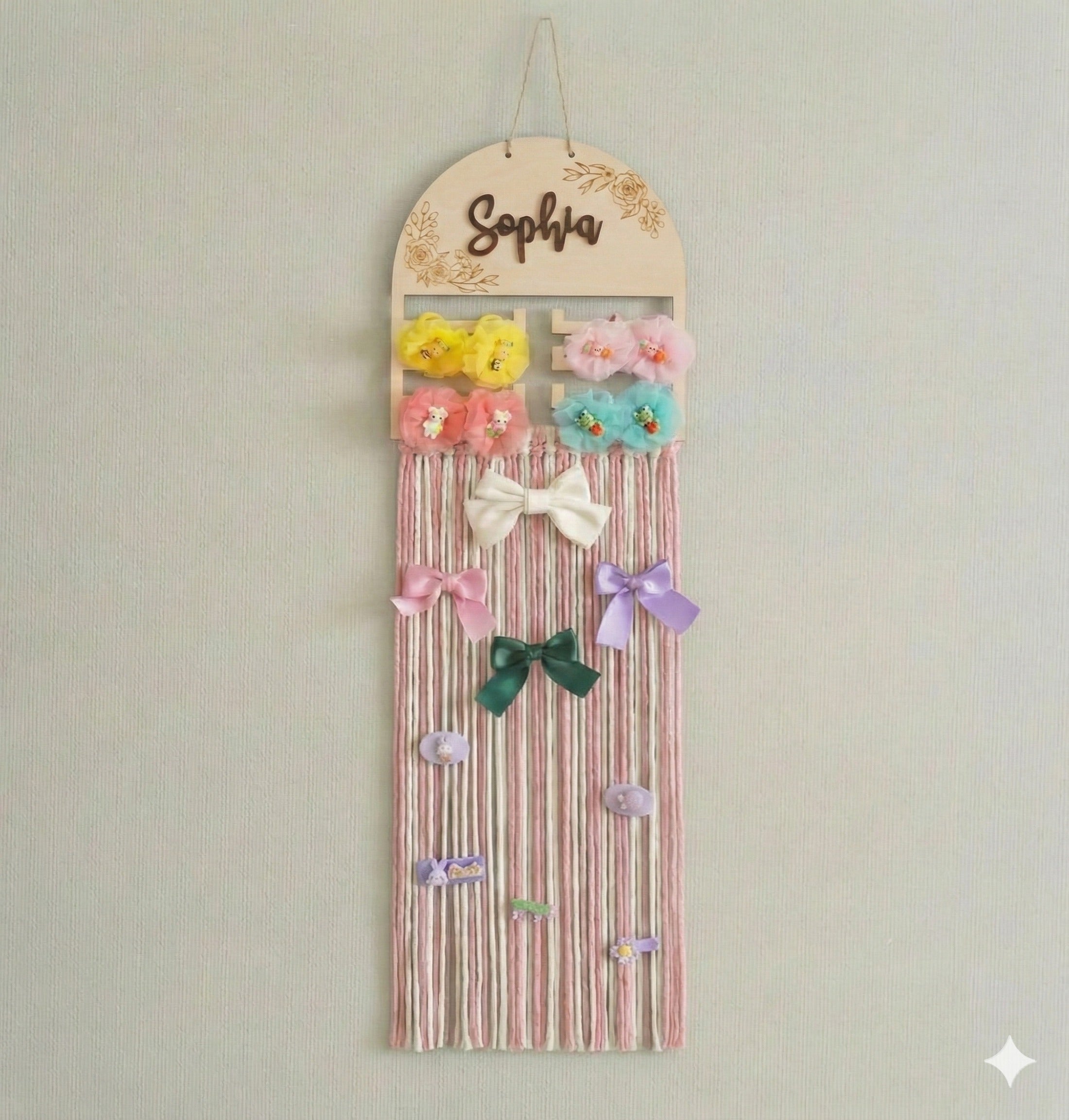 Personalized Macrame Bow Holder for Hair Bows and Girls Room Decor H97