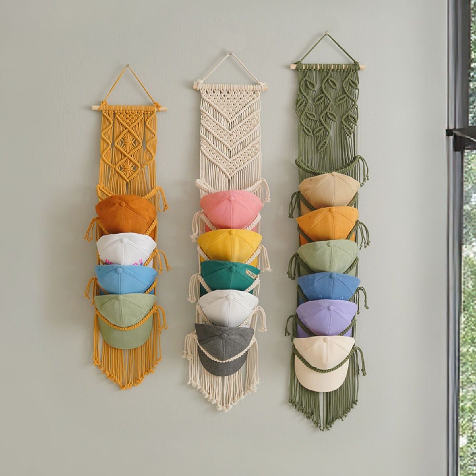 Stylish Macrame Cap Organizer - Wall Hanging Holder I06