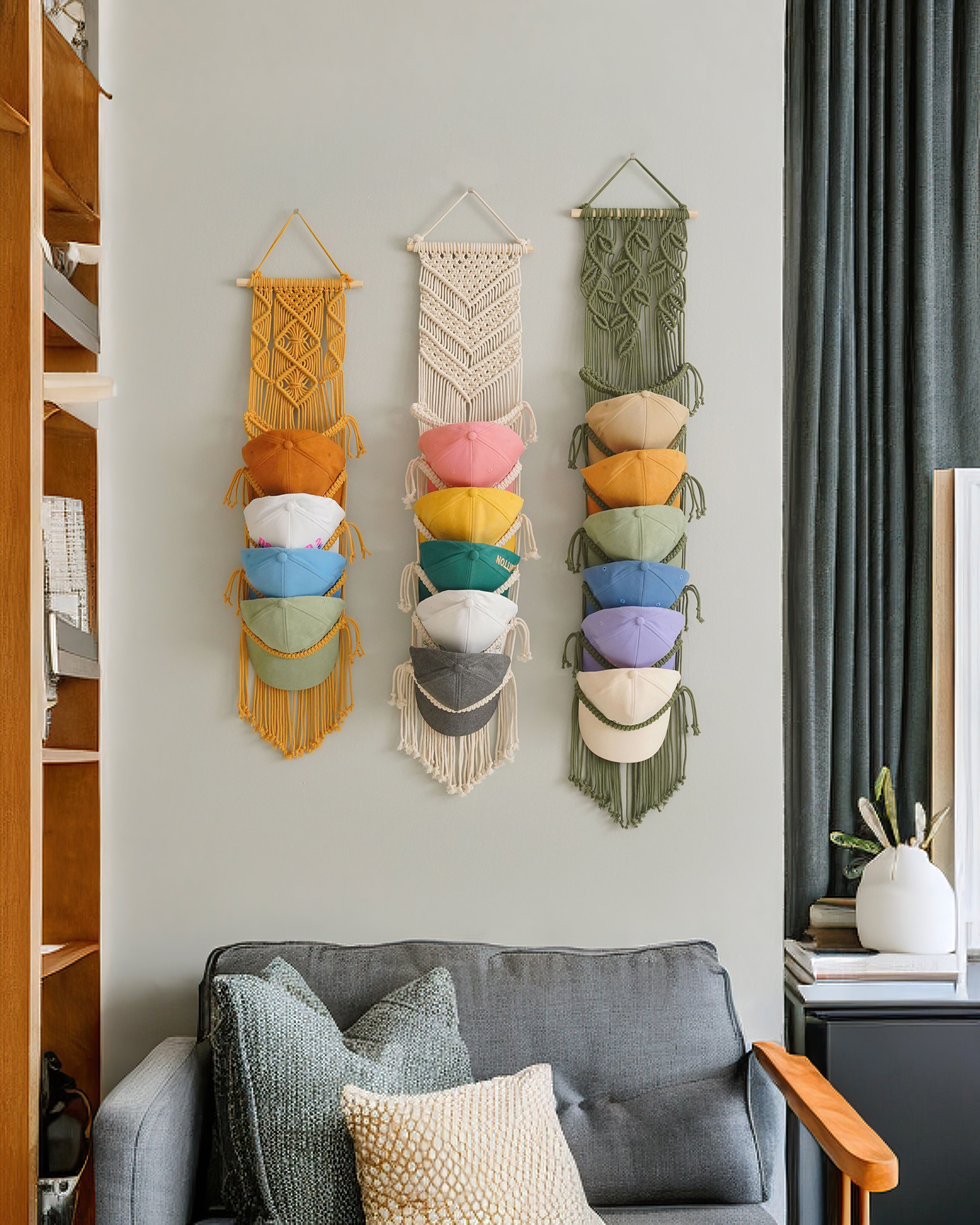 Stylish Macrame Cap Organizer - Wall Hanging Holder I06