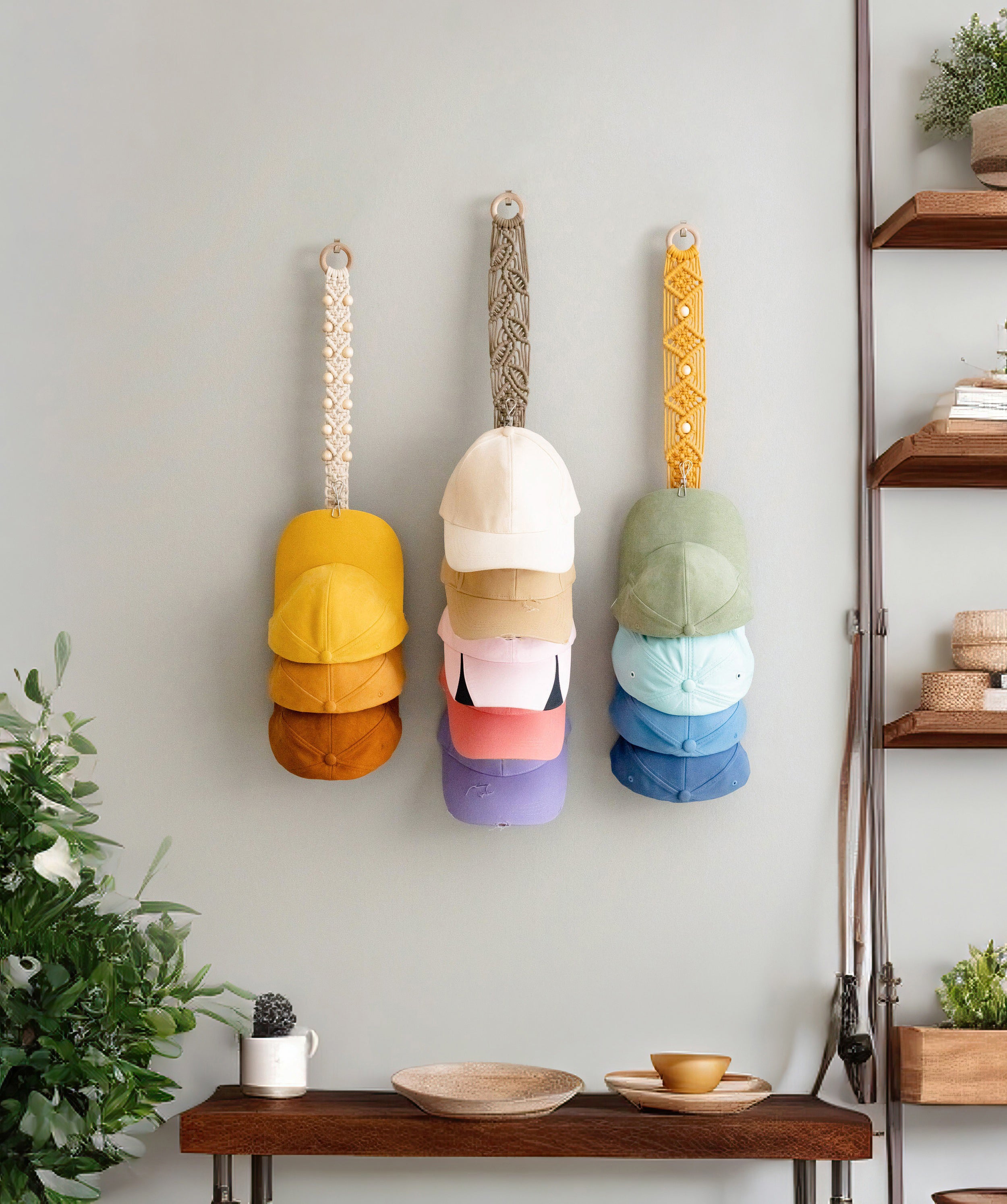 Macrame Baseball Cap Hanger – Wall Mounted Hat Organizer I11