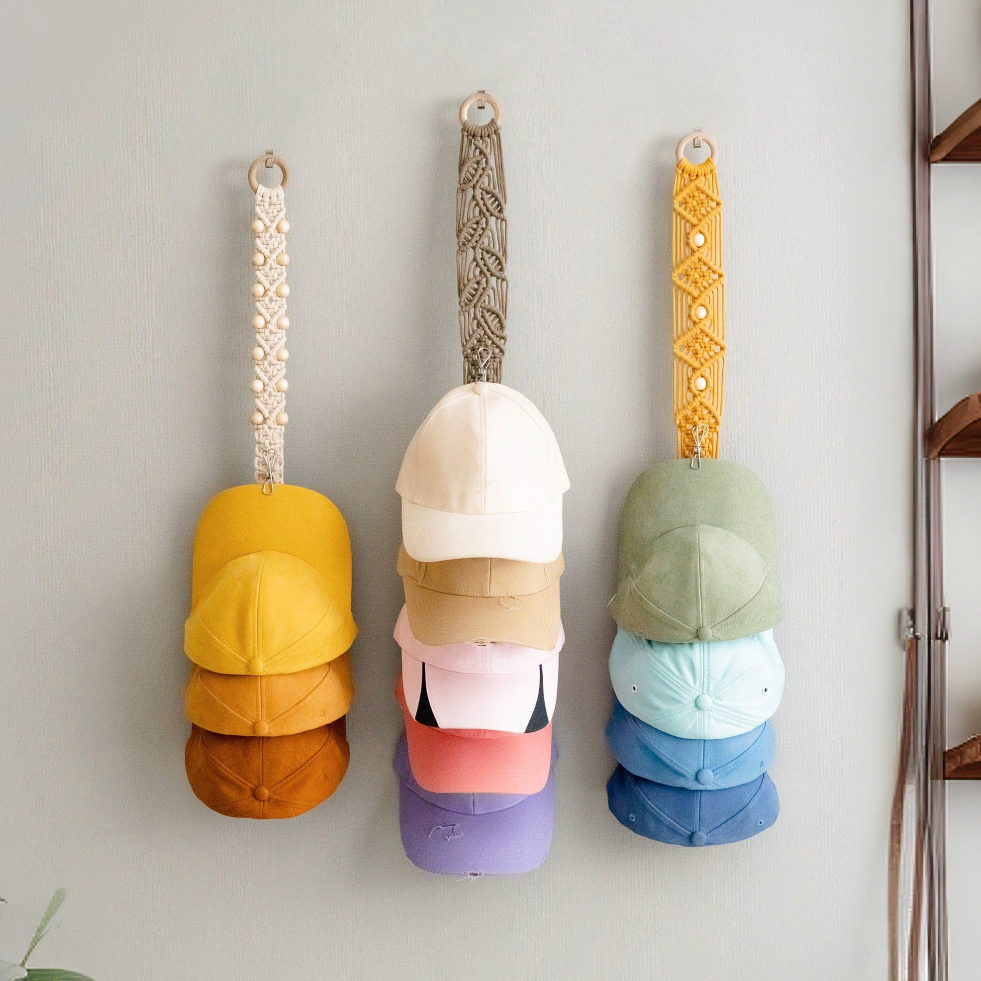 Macrame Baseball Cap Hanger – Wall Mounted Hat Organizer I11