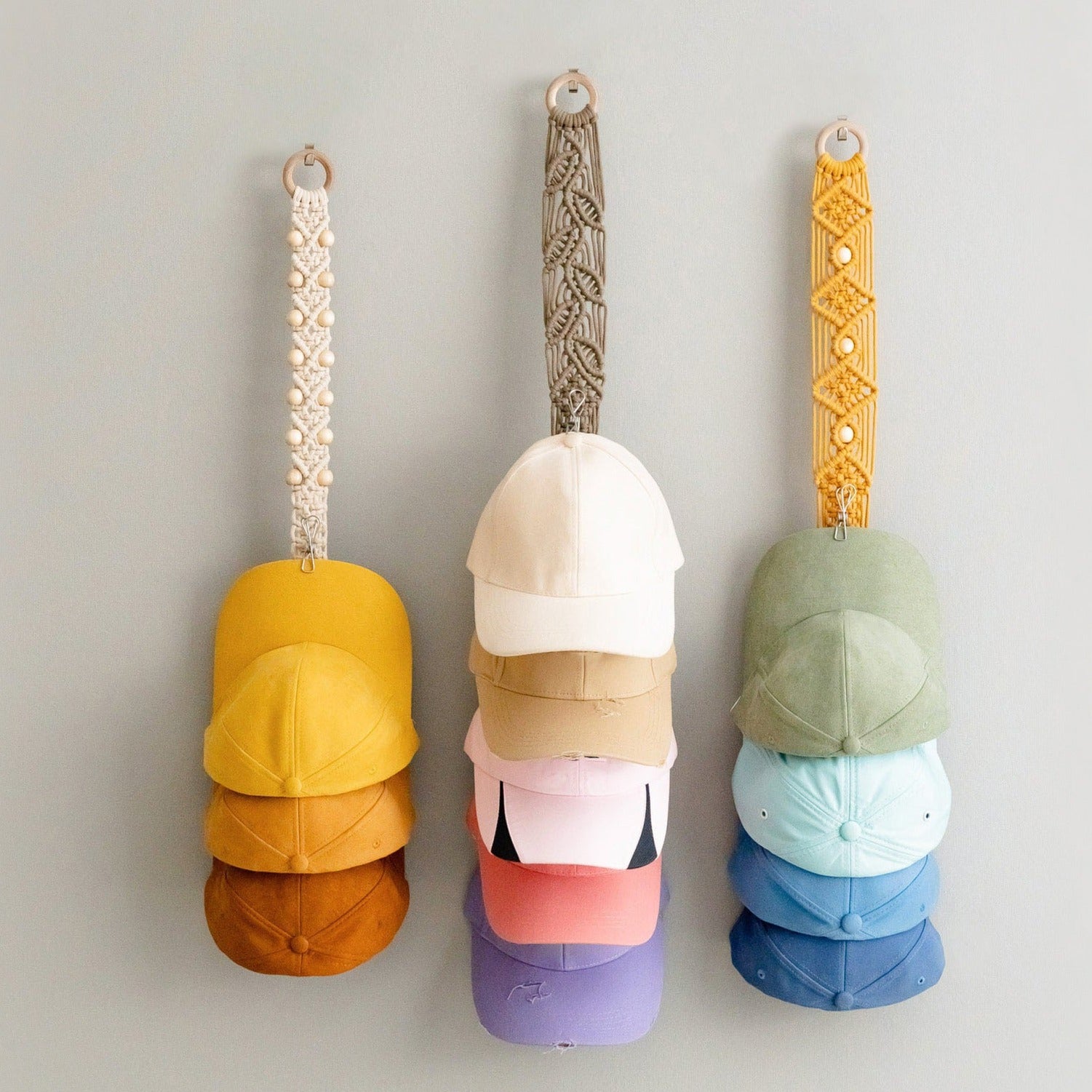 Macrame Baseball Cap Hanger – Wall Mounted Hat Organizer I11