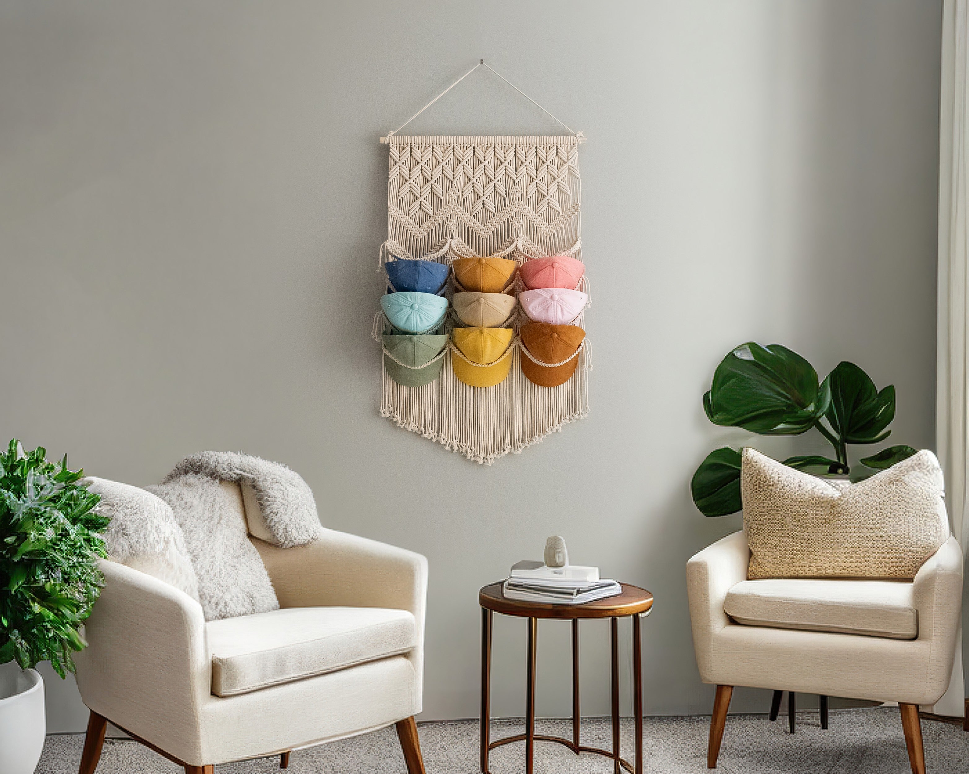 Macrame Baseball Cap Holder – Hat Organizer for Wall I23